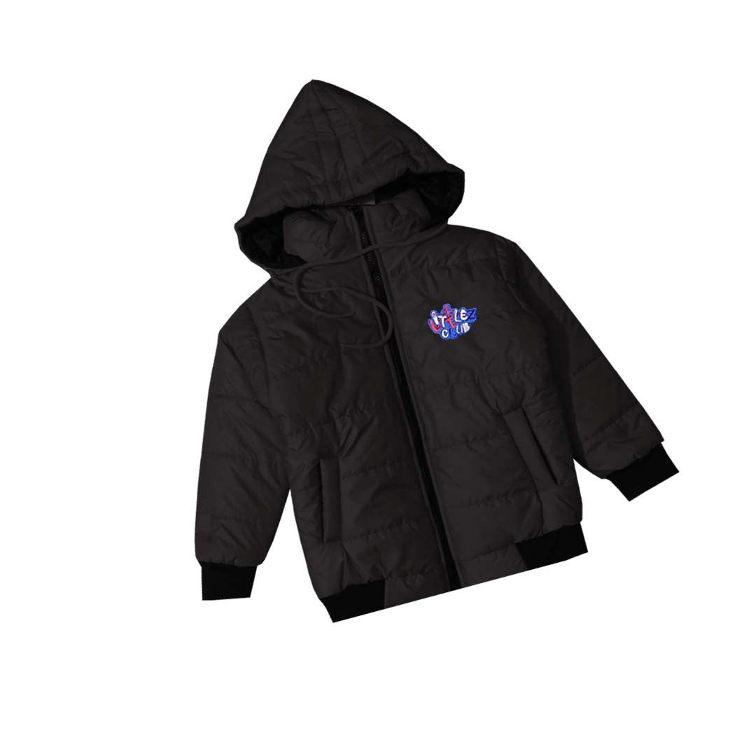Littlez Club Badge Full Sleeve Puffer Jacket - Black