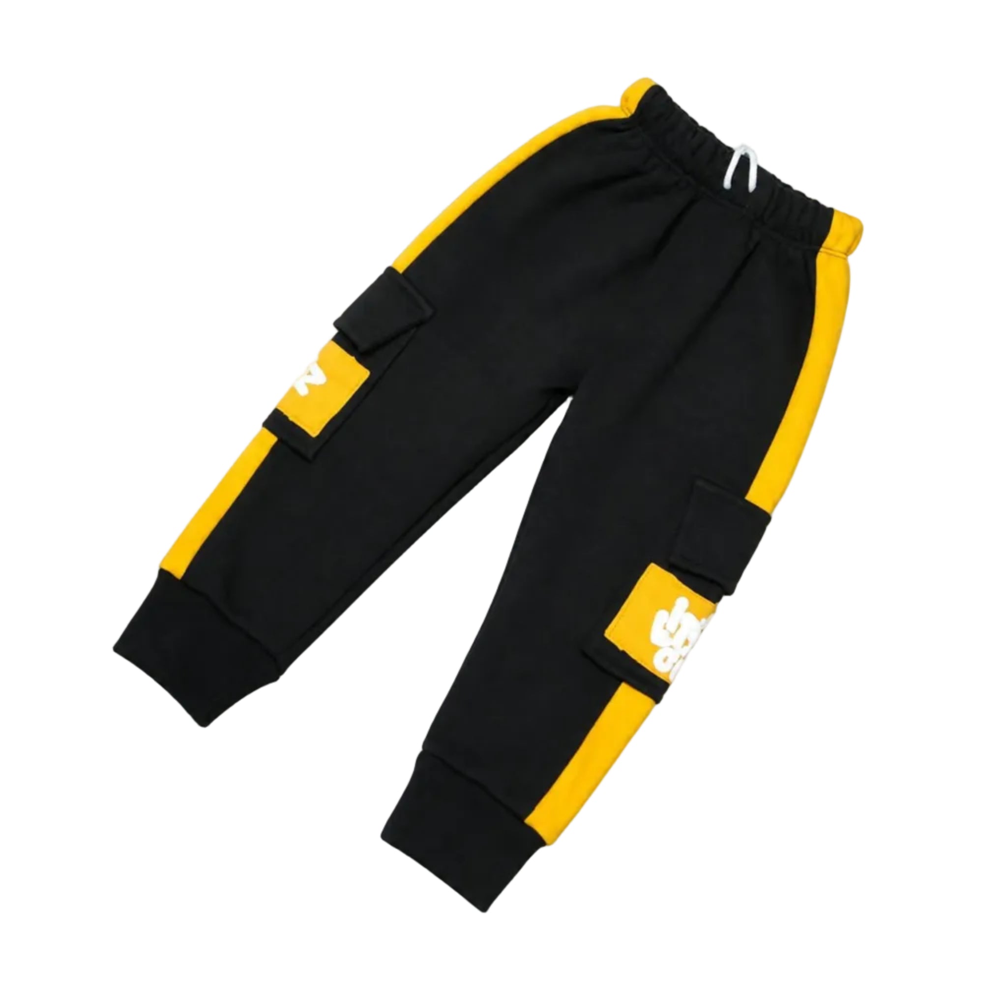 Littlez Club Kids Trendy Penal Flap Side Pockets-Fleece Trouser-Yellow & Black