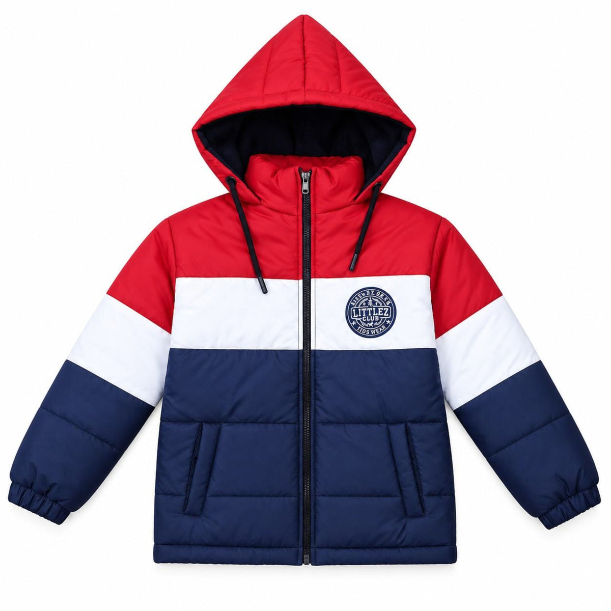 Littlez Club Logo Three Penal Full Sleeve Puffer Jacket - Red White & Blue