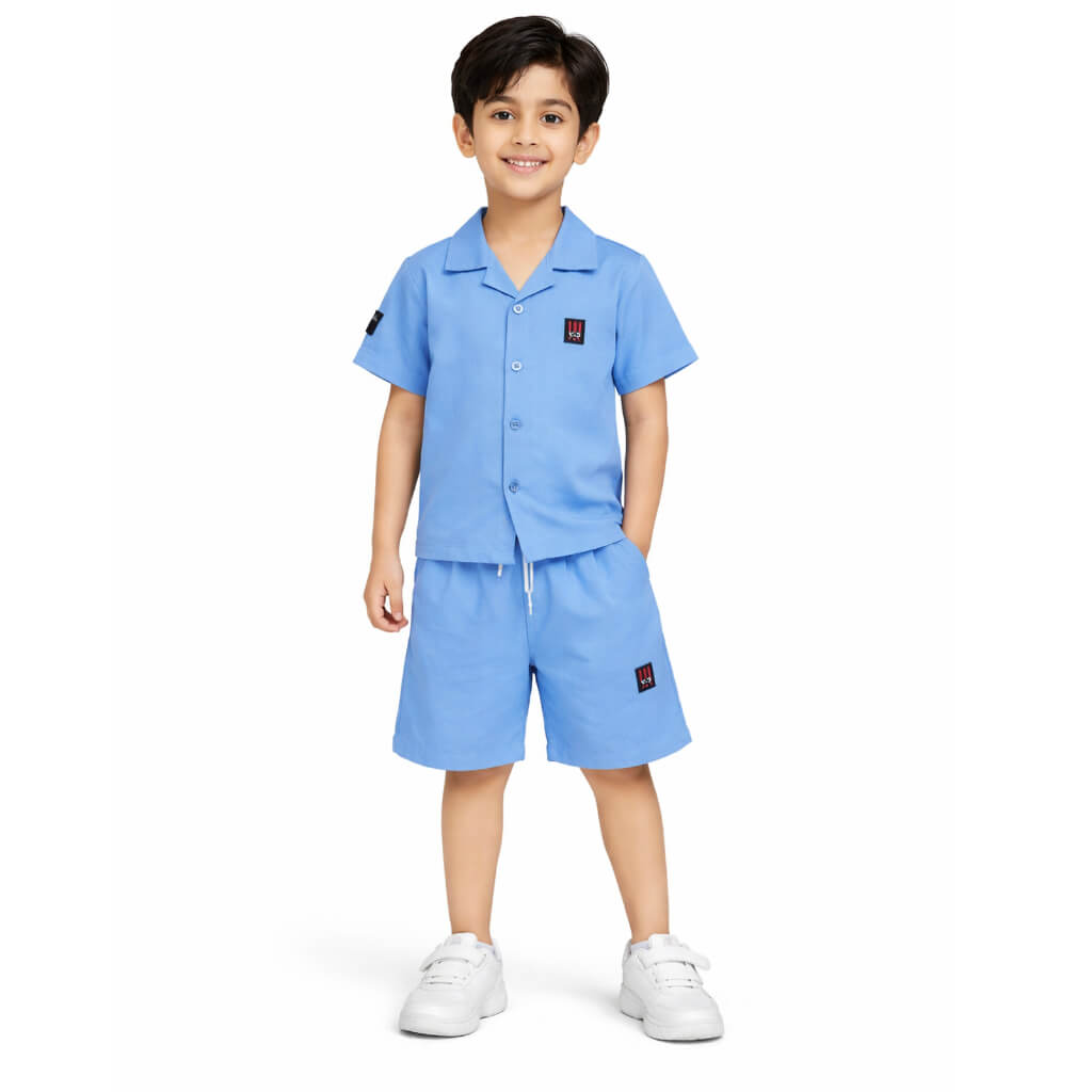 Logo With Premium Look Tee & Short - Sky Blue