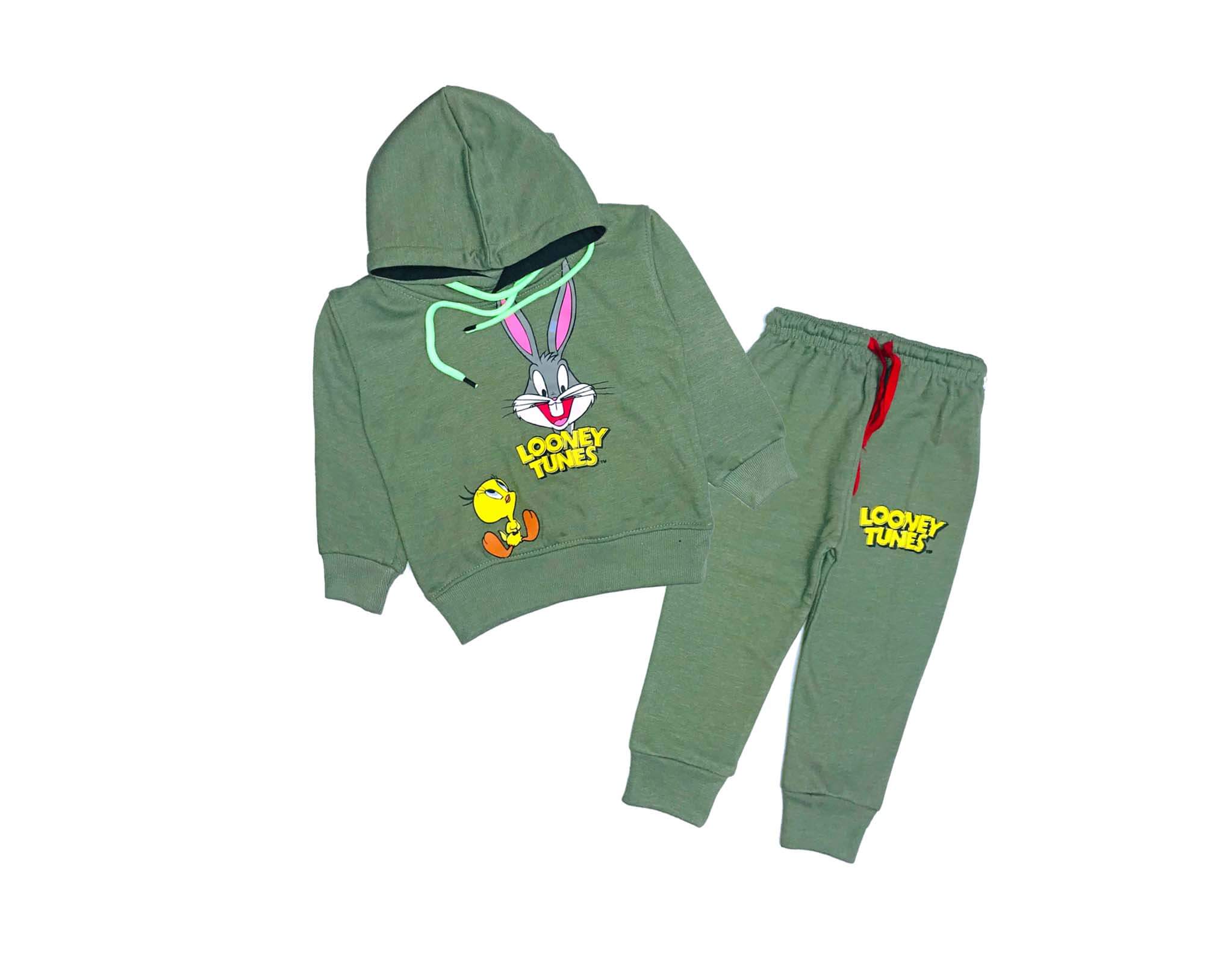 Looney Tunes With Tweety Hooded Fleece Tracksuit - Army Green-1S4