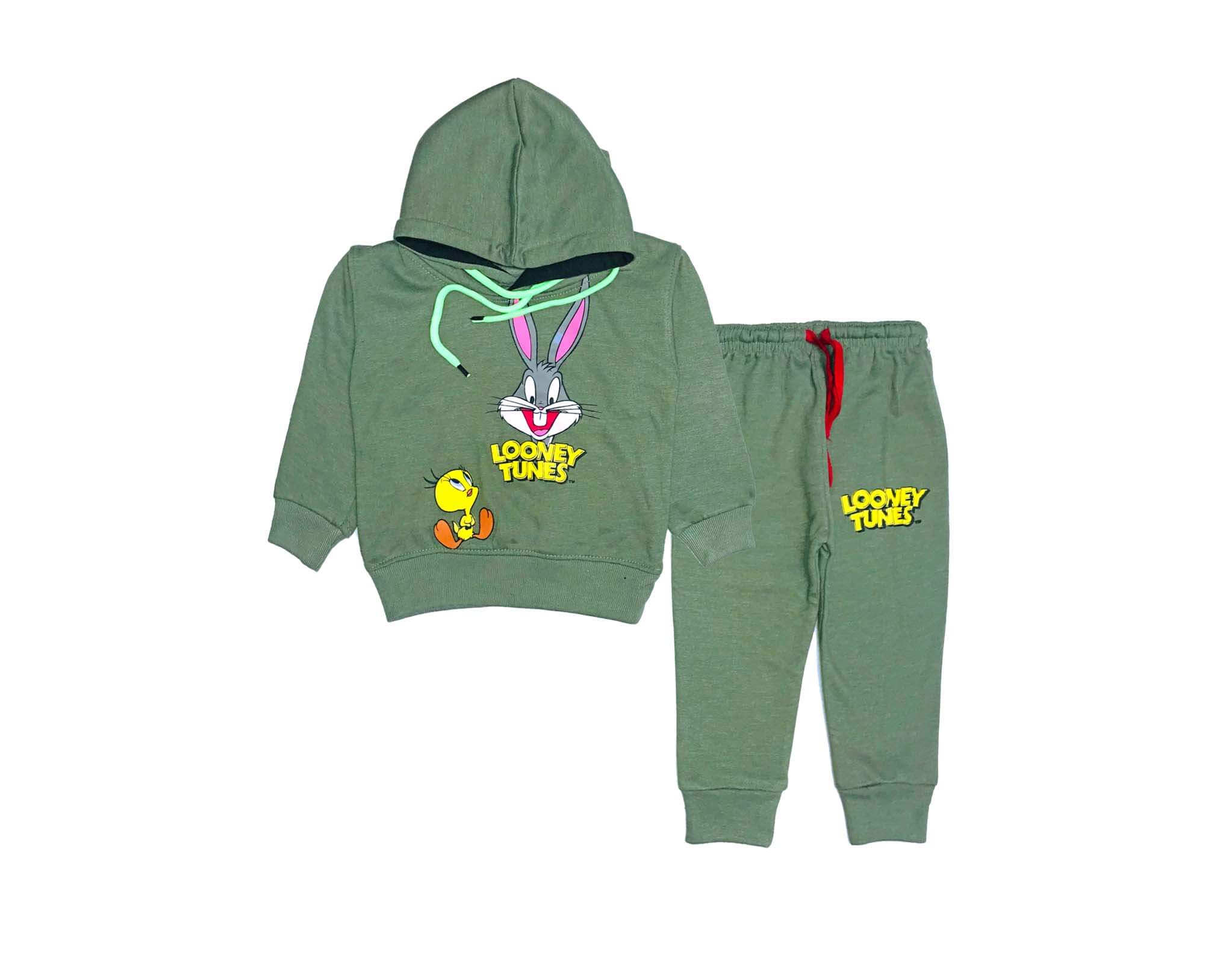 Looney Tunes With Tweety Hooded Fleece Tracksuit - Army Green-1S4