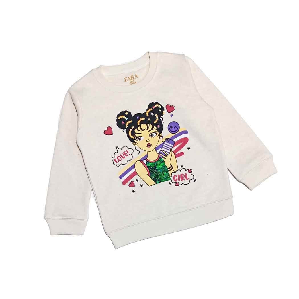 Love Girl Sequin Fleece Sweatshirt - Off White