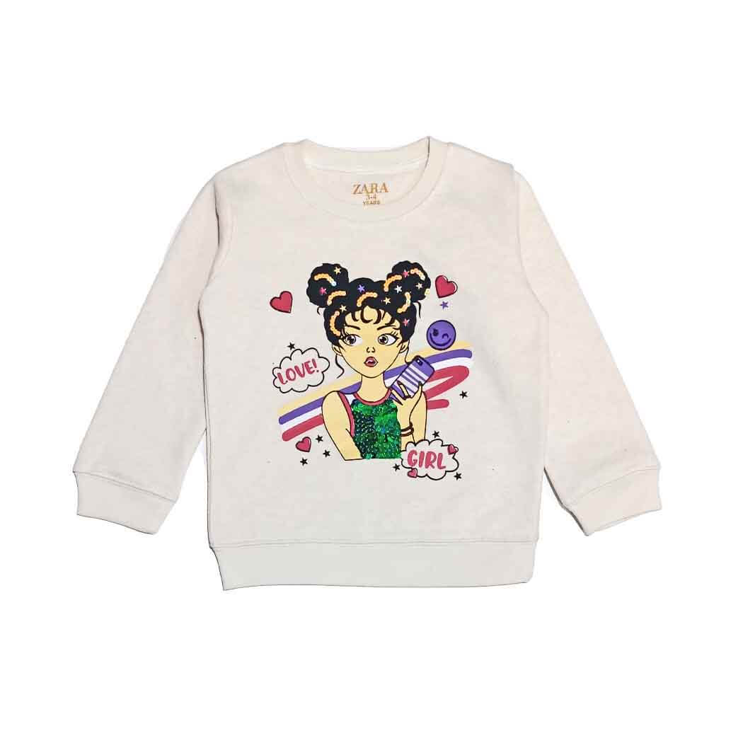 Love Girl Sequin Fleece Sweatshirt - Off White