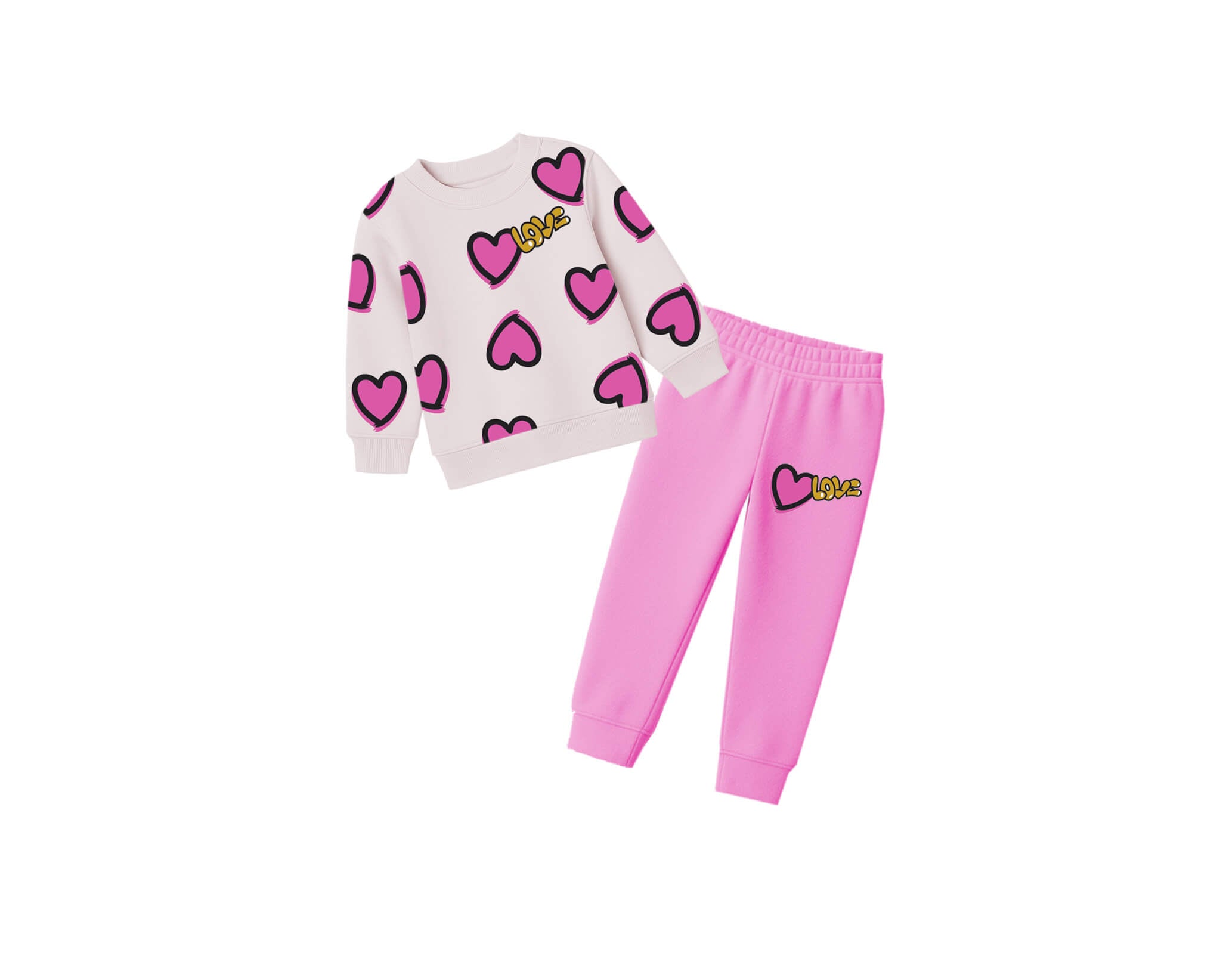 Love Hearts Over All Fleece Tracksuit -Skin &amp; Pink