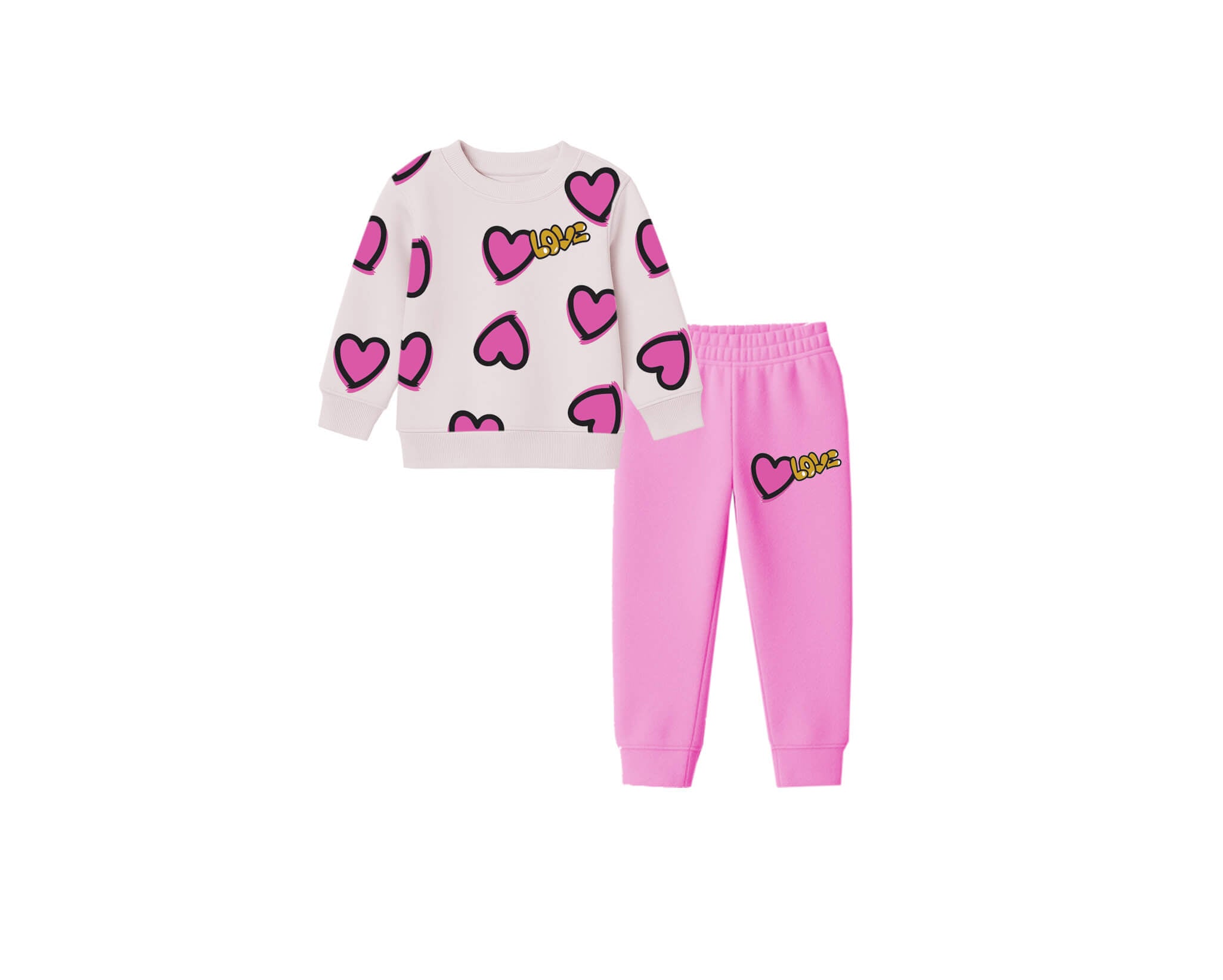 Love Hearts Over All Fleece Tracksuit -Skin &amp; Pink