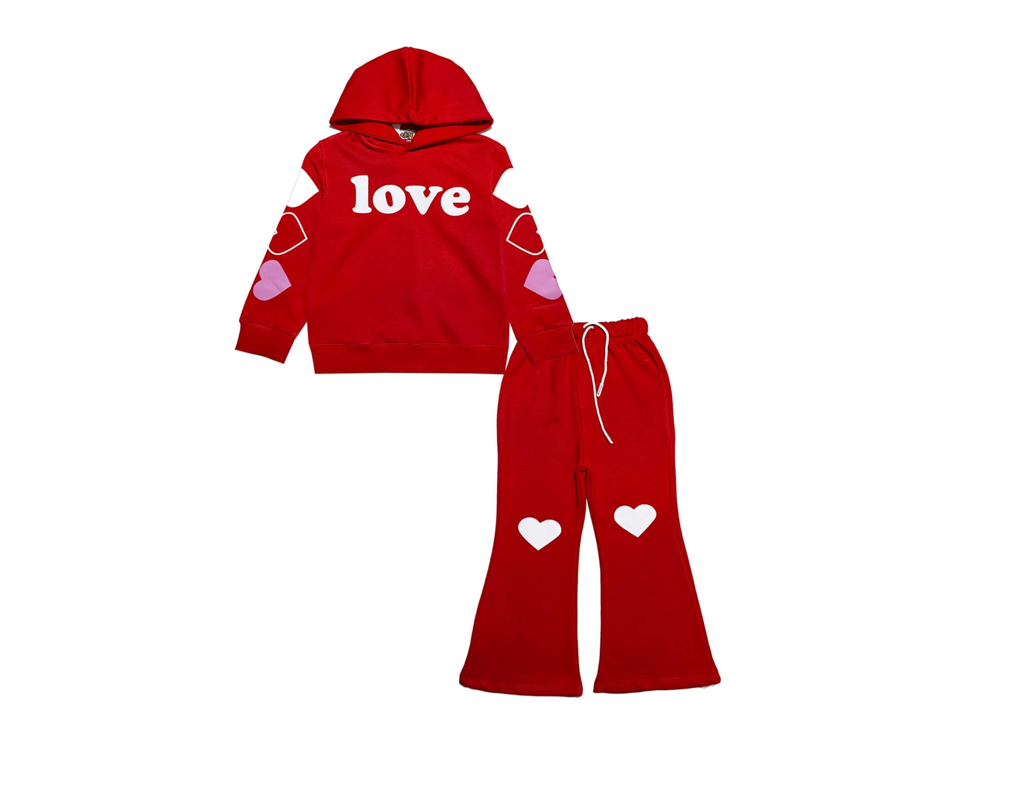 Love Three Hearts Hoodie Fleece Tracksuit - Red