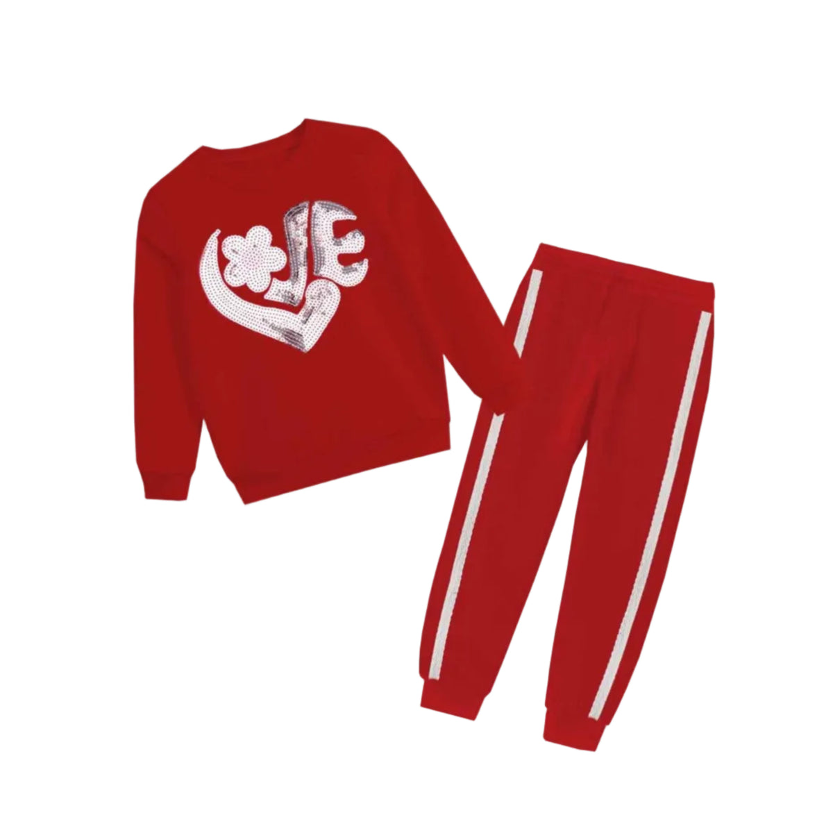 Love Silver Sequin Fleece Tracksuit - Red 1