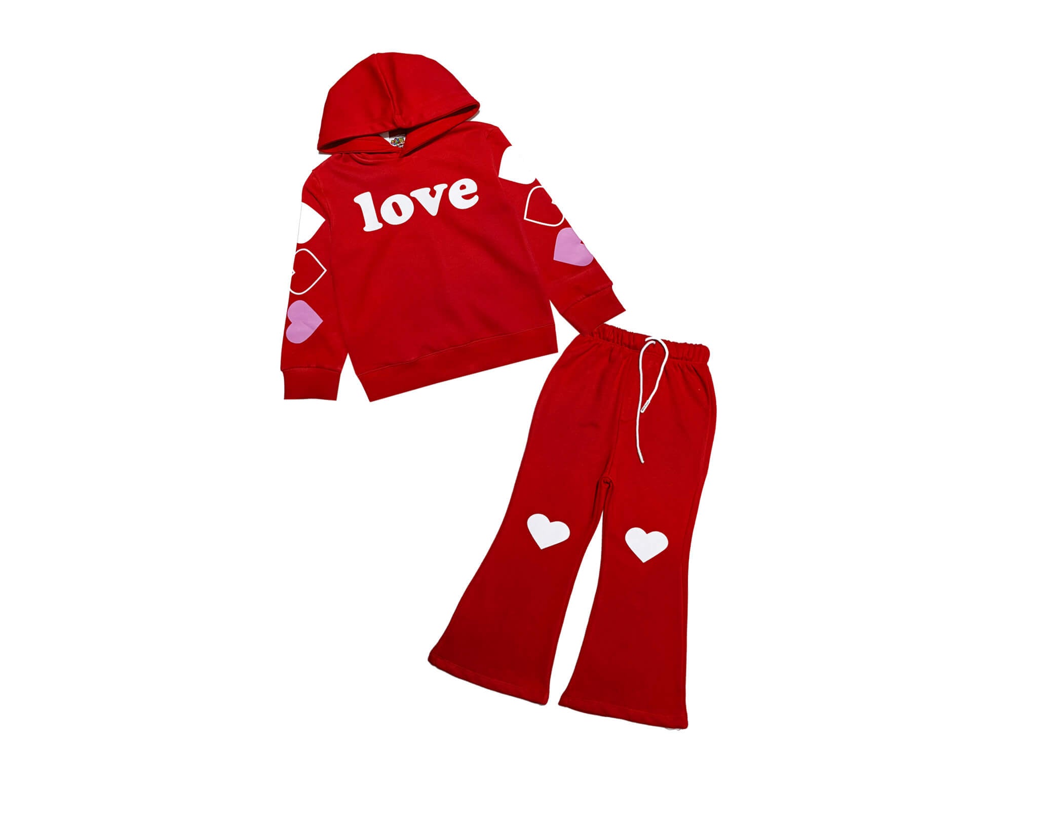 Love Three Hearts Hoodie Fleece Tracksuit - Red