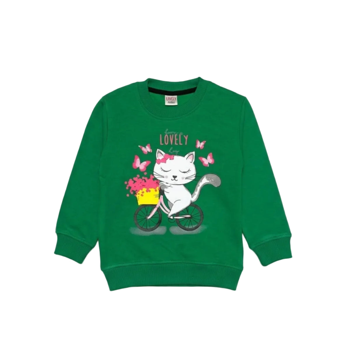 Lovely Day Cat Fleece sweatshirt Green.