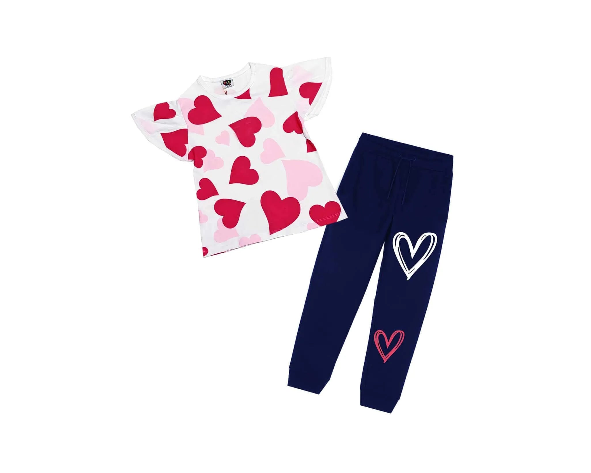 Loving Hearts Fly Tee &amp; Trouser - White &amp; Navy Blue
