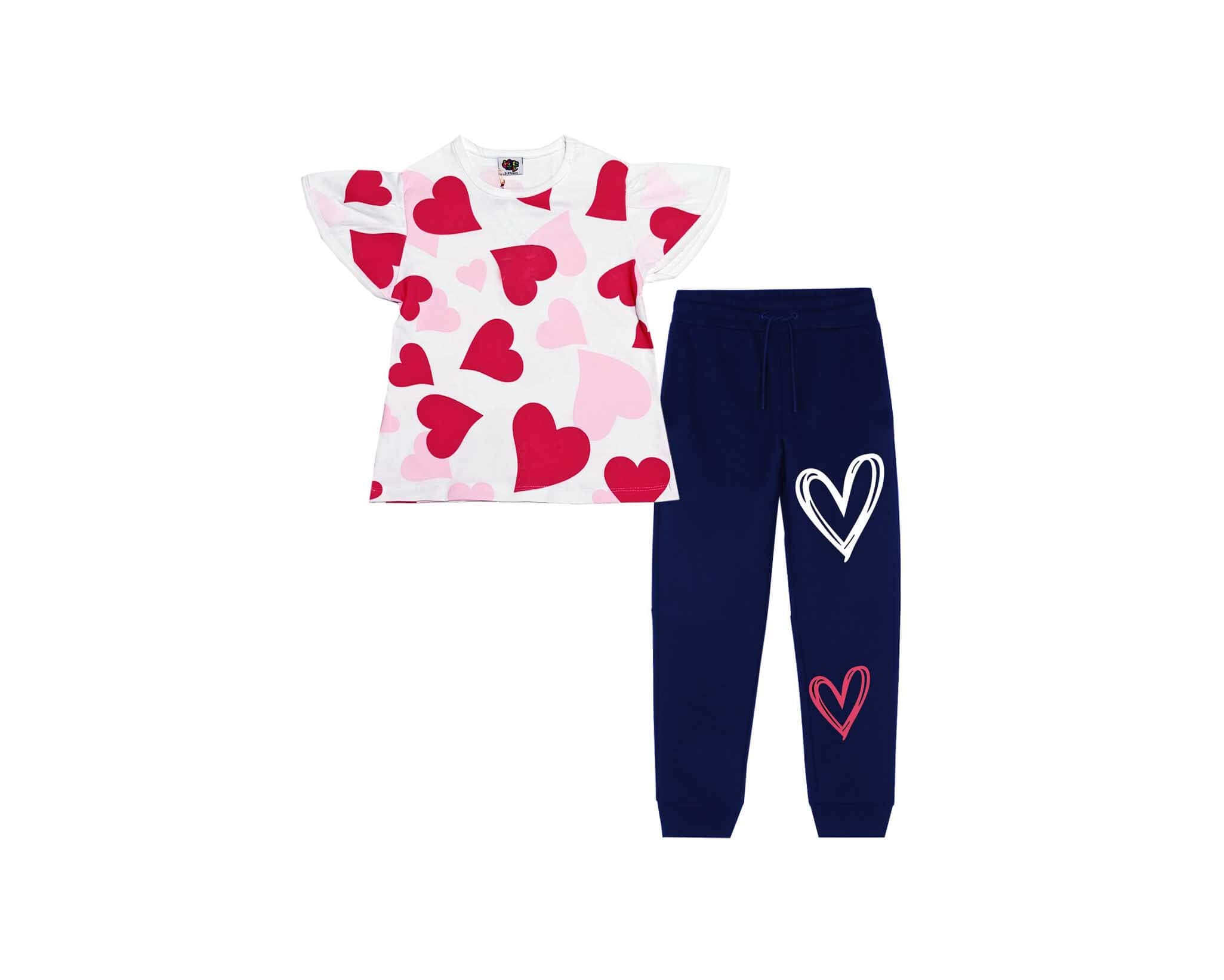Loving Hearts Fly Tee &amp; Trouser - White &amp; Navy Blue
