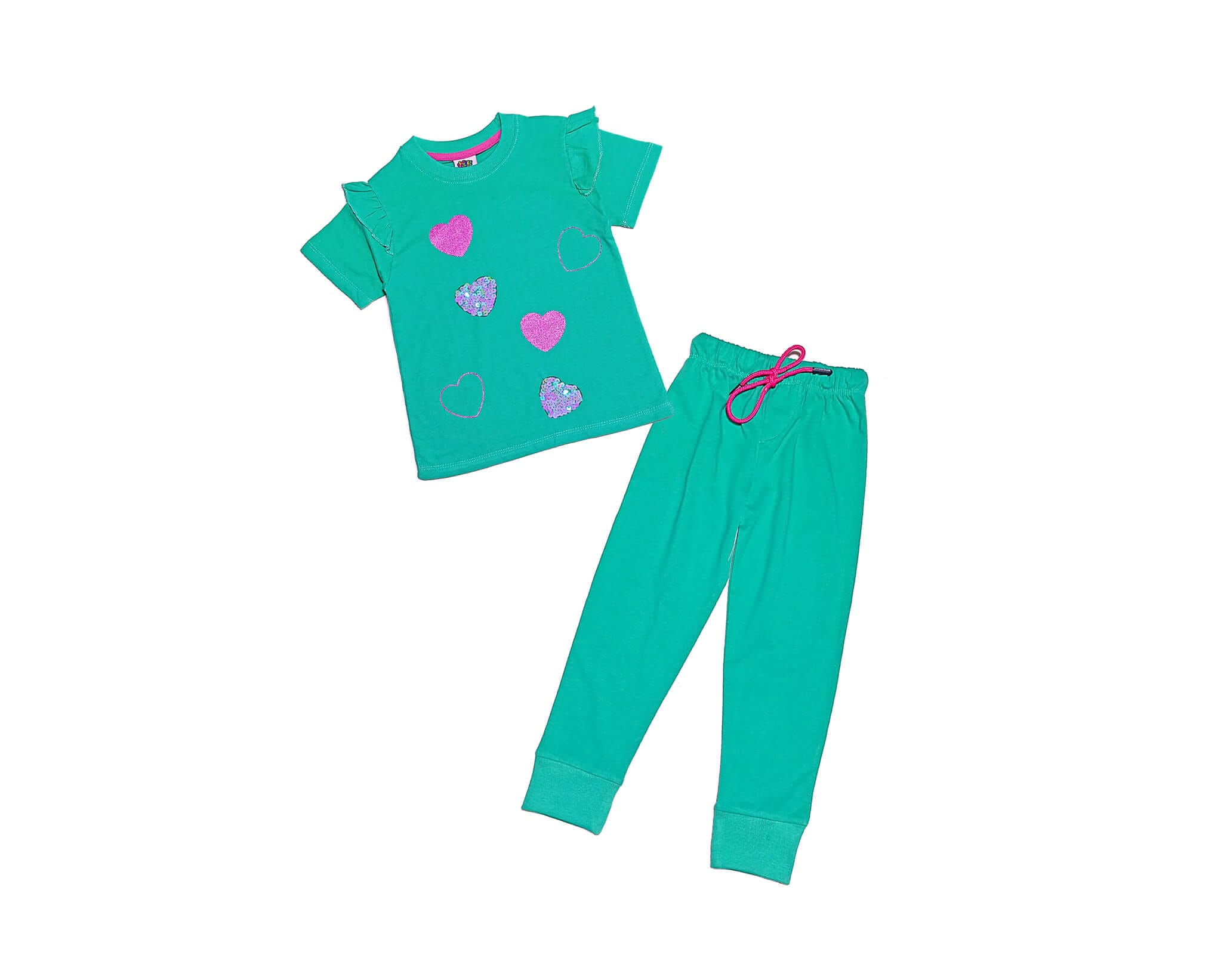 Loving Sequin Hearts T Shirt &amp; Trouser - Sea Green