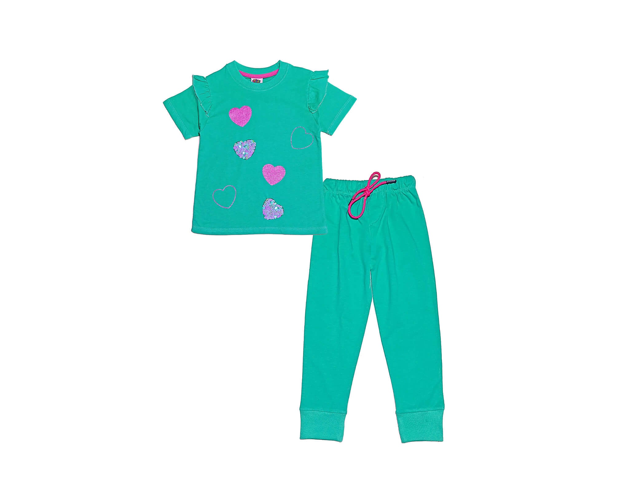 Loving Sequin Hearts T Shirt &amp; Trouser - Sea Green
