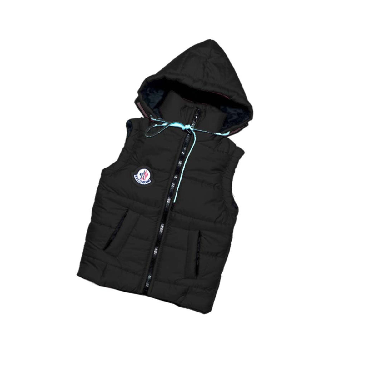 MC logo Mock Neck Sleeveless Puff Jacket - Black