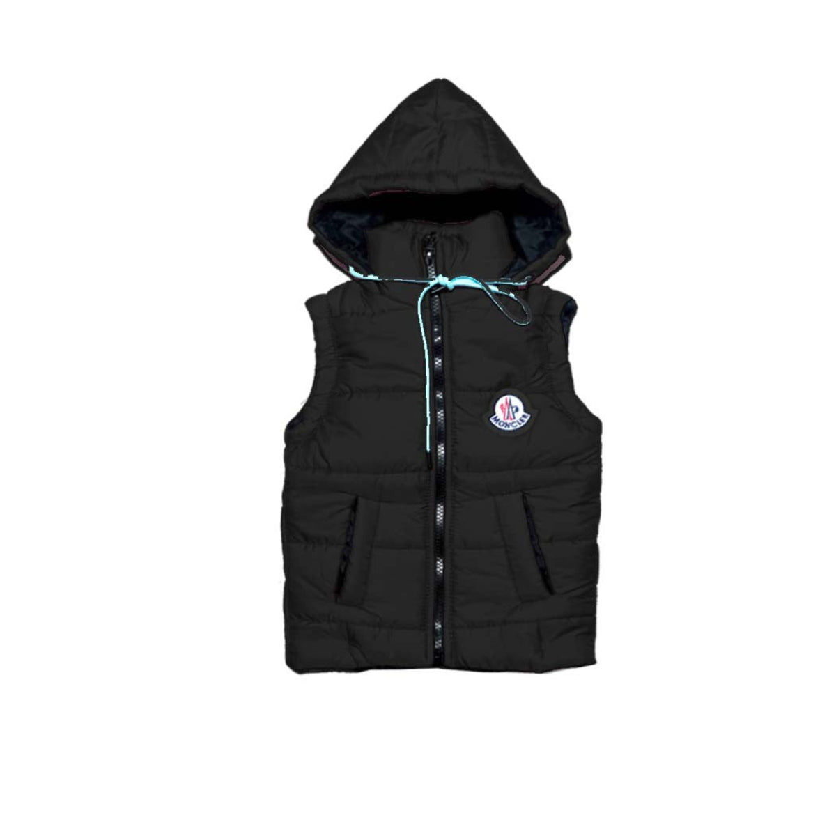 MC logo Mock Neck Sleeveless Puff Jacket - Black