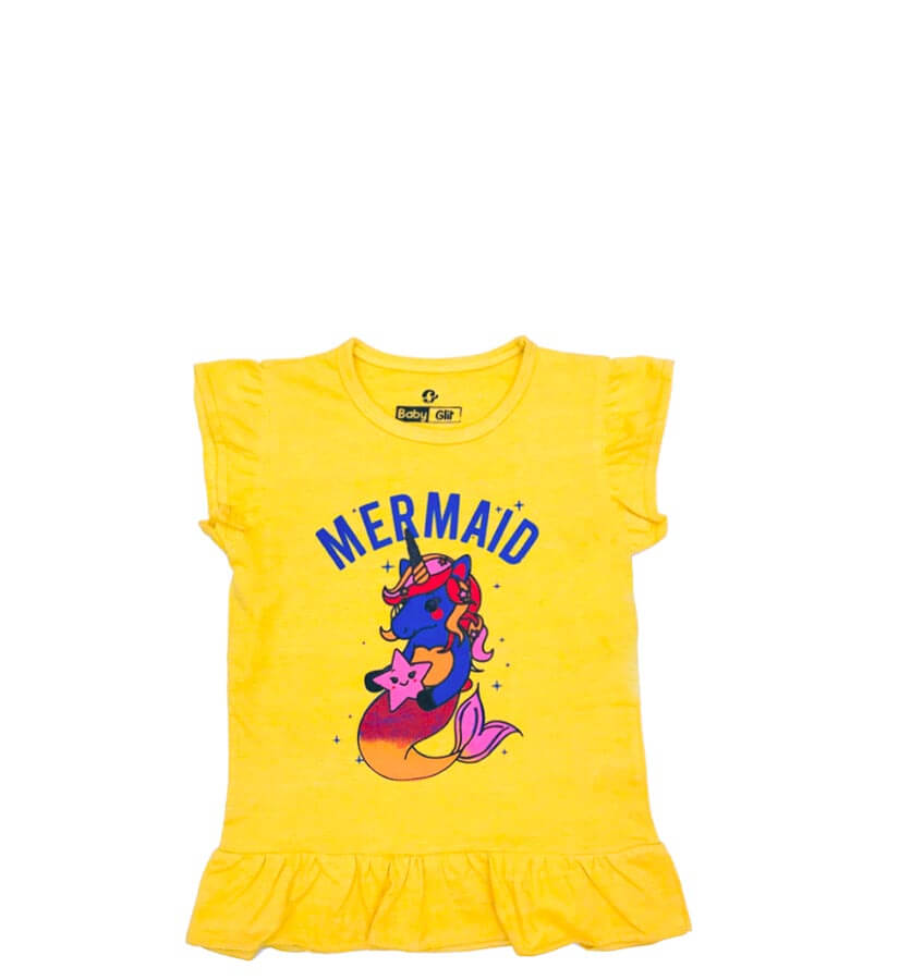 MERMAID UNICORN Tee Shirt - Yellow