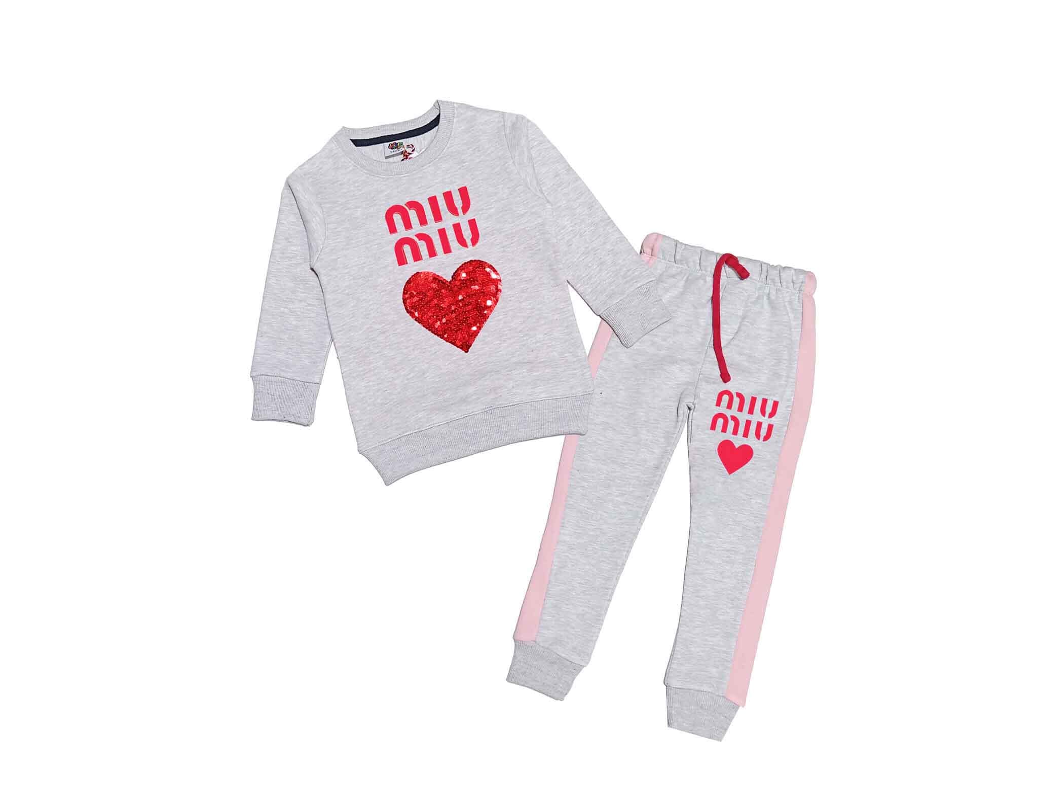 MIU Swquin Red Heart Fleece Tracksuit - Grey