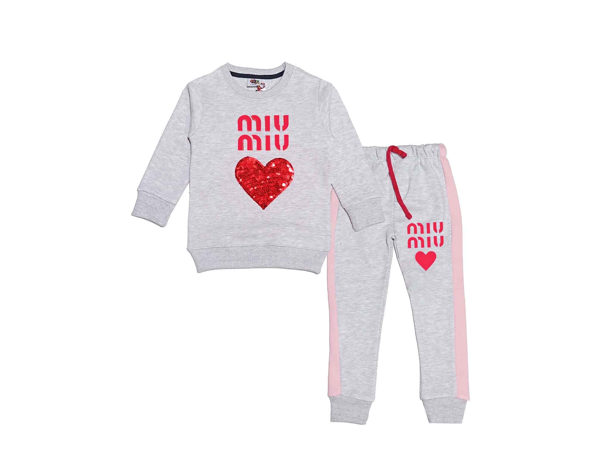 MIU Swquin Red Heart Fleece Tracksuit - Grey