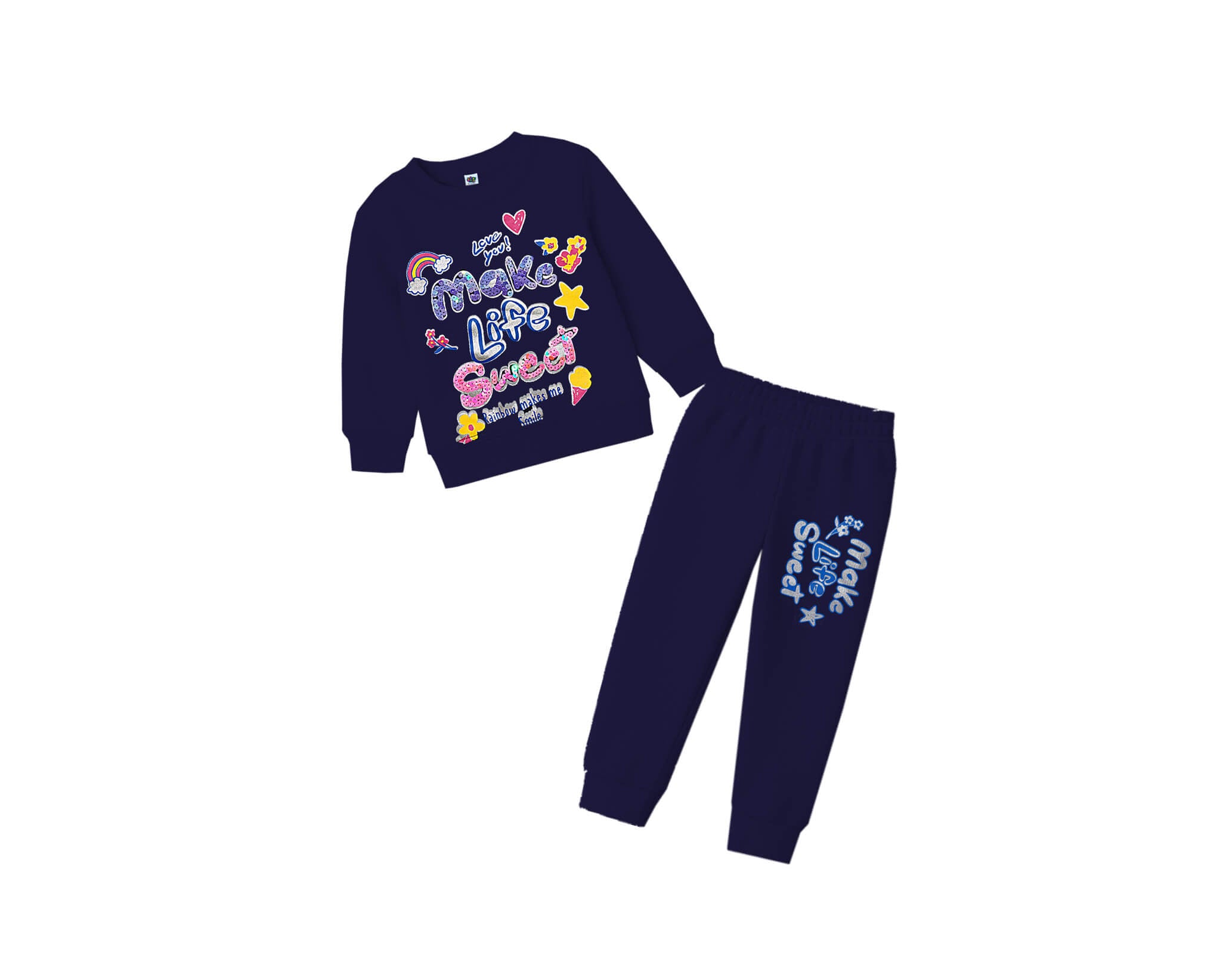 Make Life Sweet Fleece Tracksuit -Navy Blue