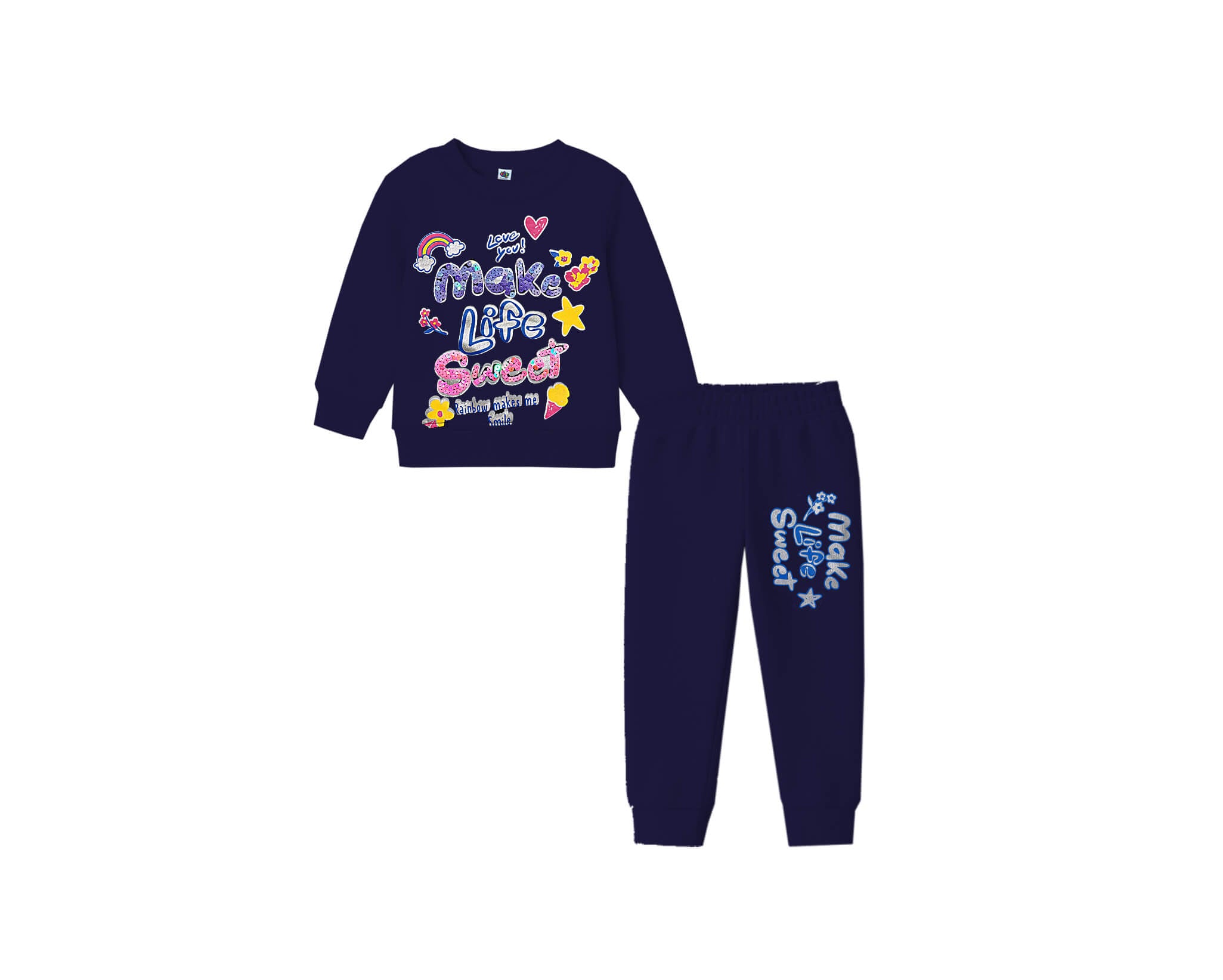 Make Life Sweet Fleece Tracksuit -Navy Blue