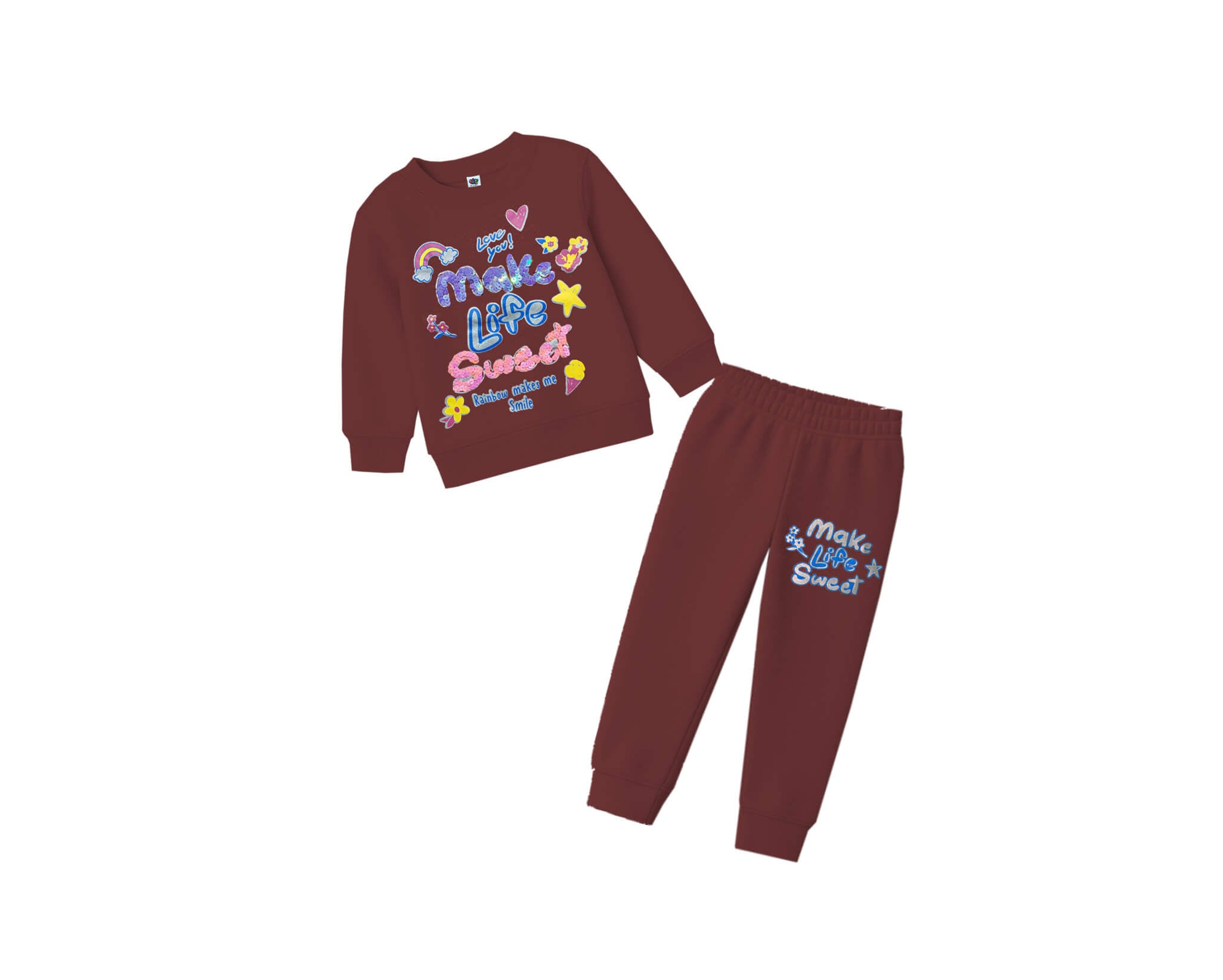 Make Life Sweet Sequins Fleece Tracsuit -Maroon