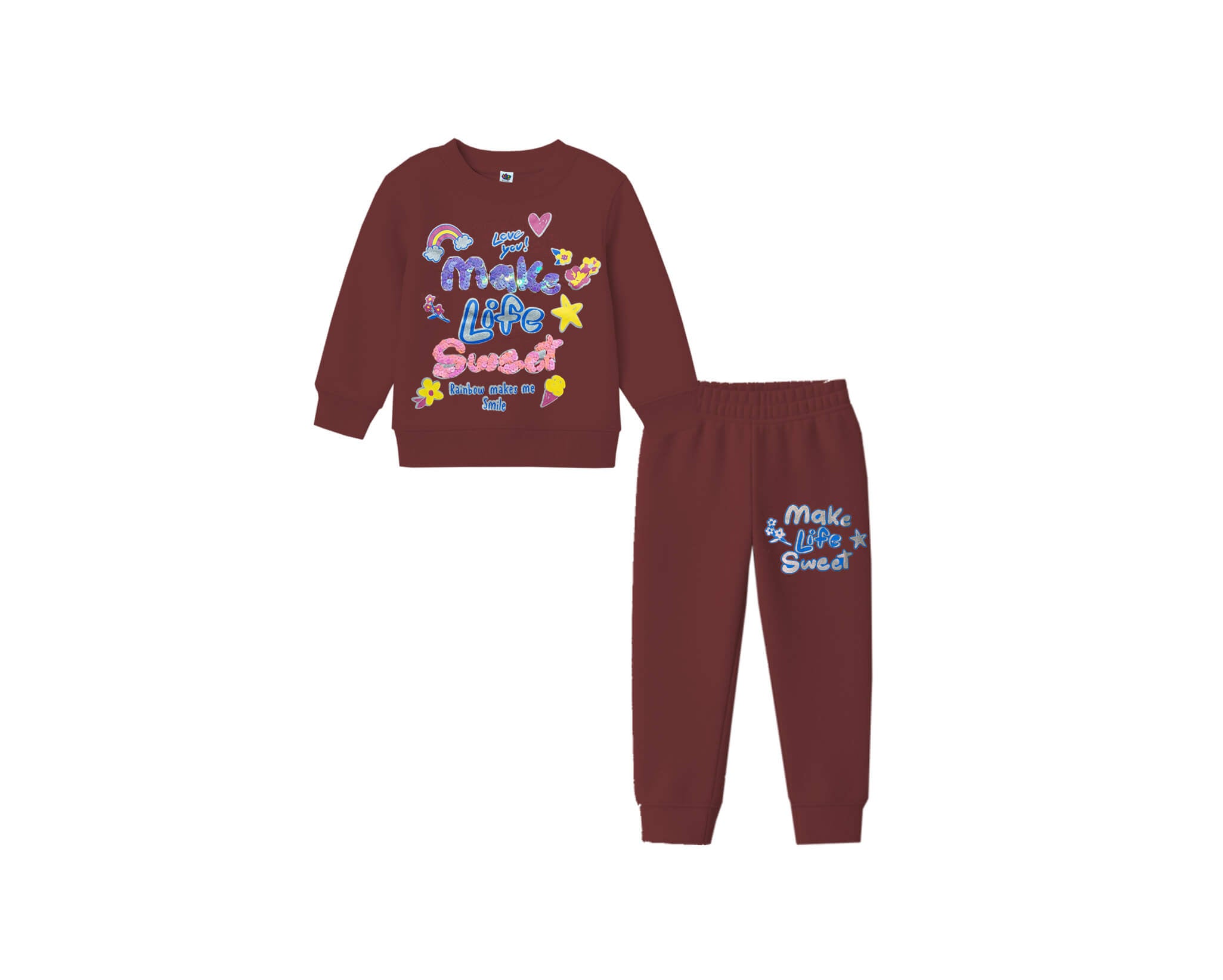 Make Life Sweet Sequins Fleece Tracsuit -Maroon