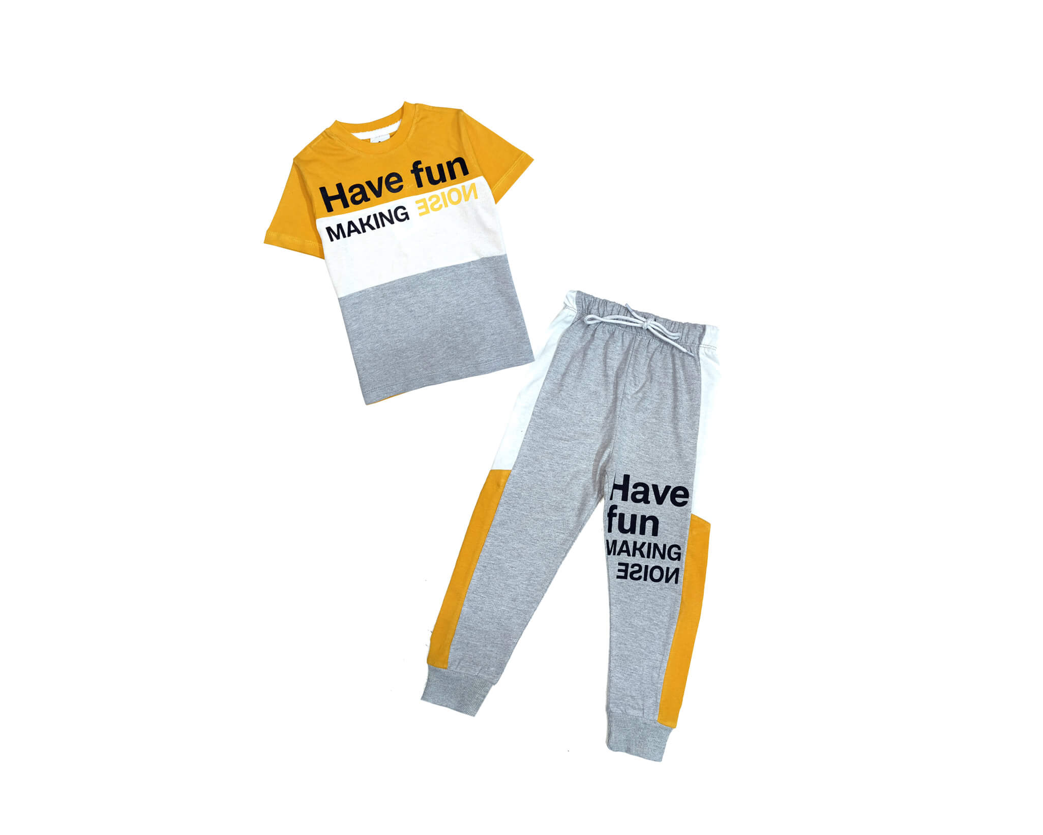 Making Noise Three Penal Tee &amp; Trouser - Mustard White &amp;  Grey