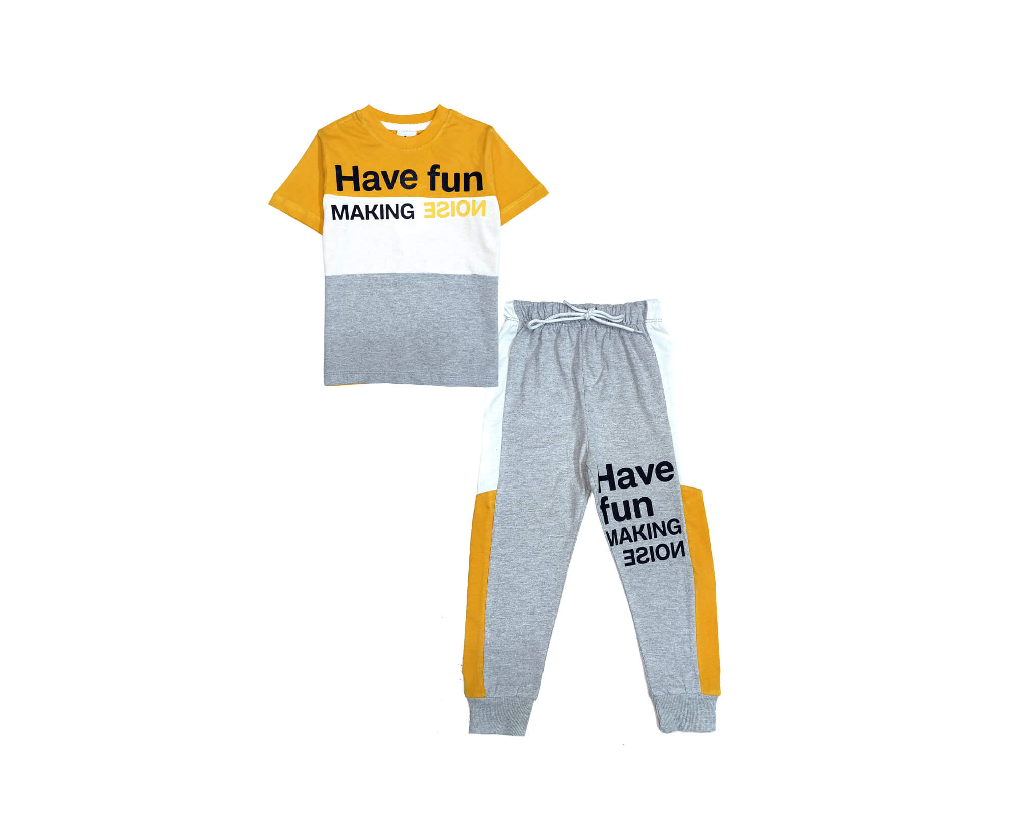 Making Noise Three Penal Tee &amp; Trouser - Mustard White &amp;  Grey