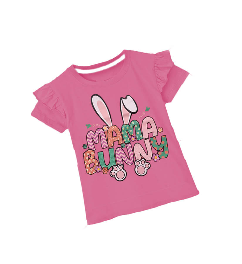 Mama Bunny Frill Tee Shirt-Pink
