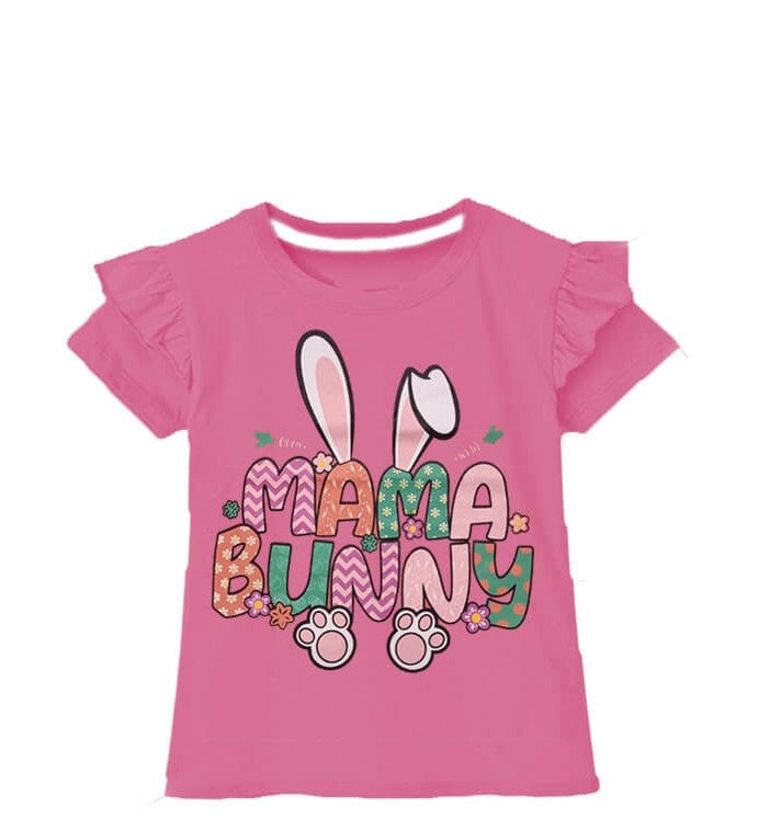 Mama Bunny Frill Tee Shirt-Pink