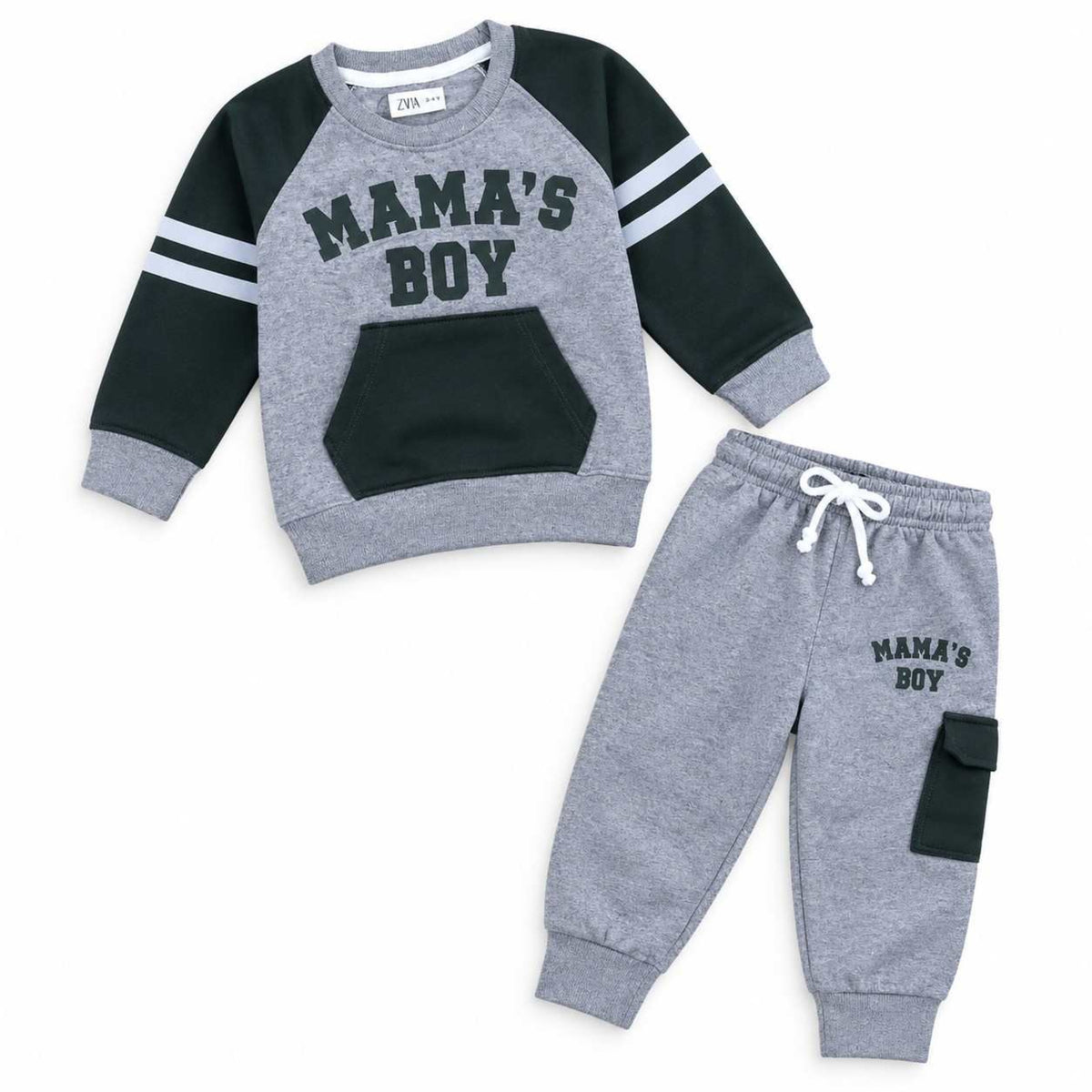 Mama's Boy Fleece Tracksuit - Dark Green & Gery