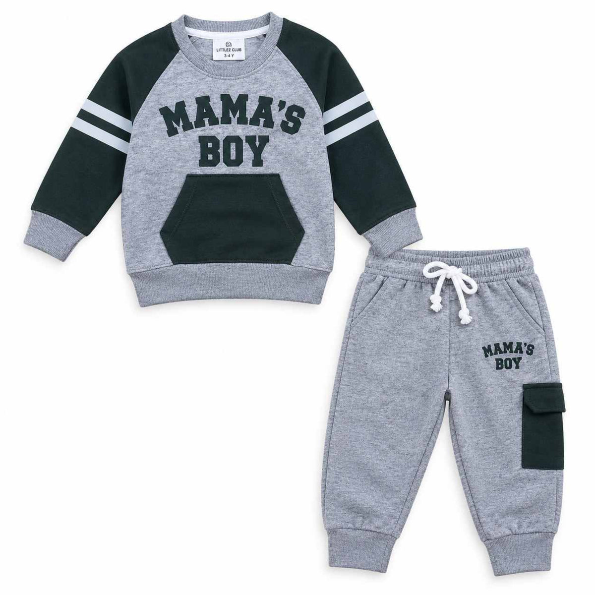 Mama's Boy Fleece Tracksuit - Dark Green & Gery