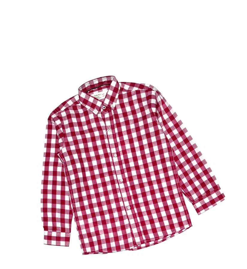 Maroon Checkered Long Sleeve Casual Shirt