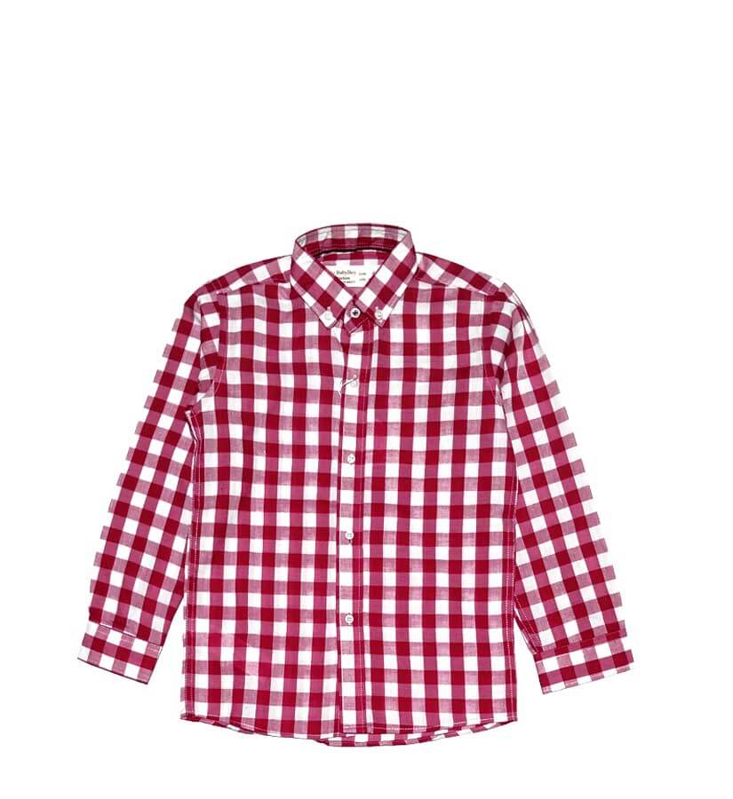 Maroon Checkered Long Sleeve Casual Shirt
