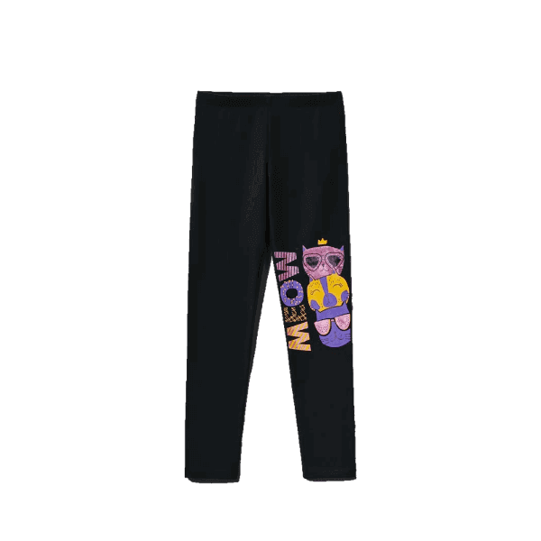 Meow Kitty Faces Cotton Lycra Tights - Black