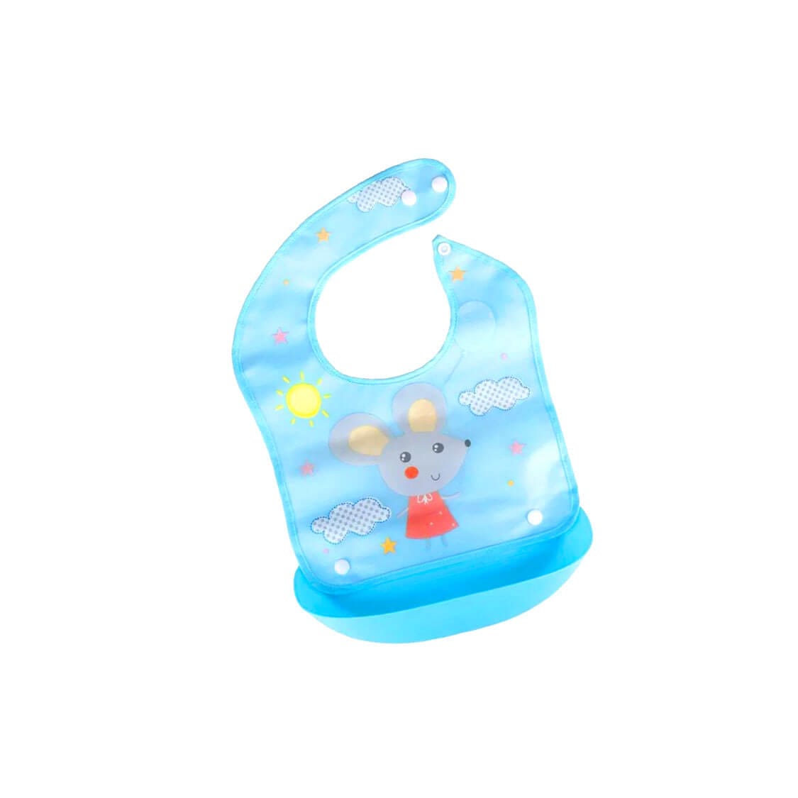 Mice Silicone Waterproof Baby Bibs with Tray -Blue