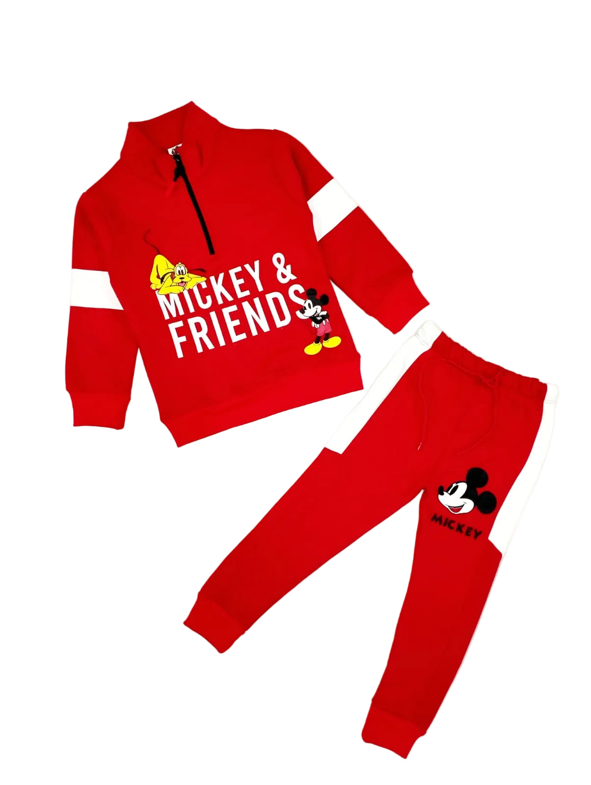 Mickey & Friends Mock Neck Fleece Tracksuit - Red & White-1