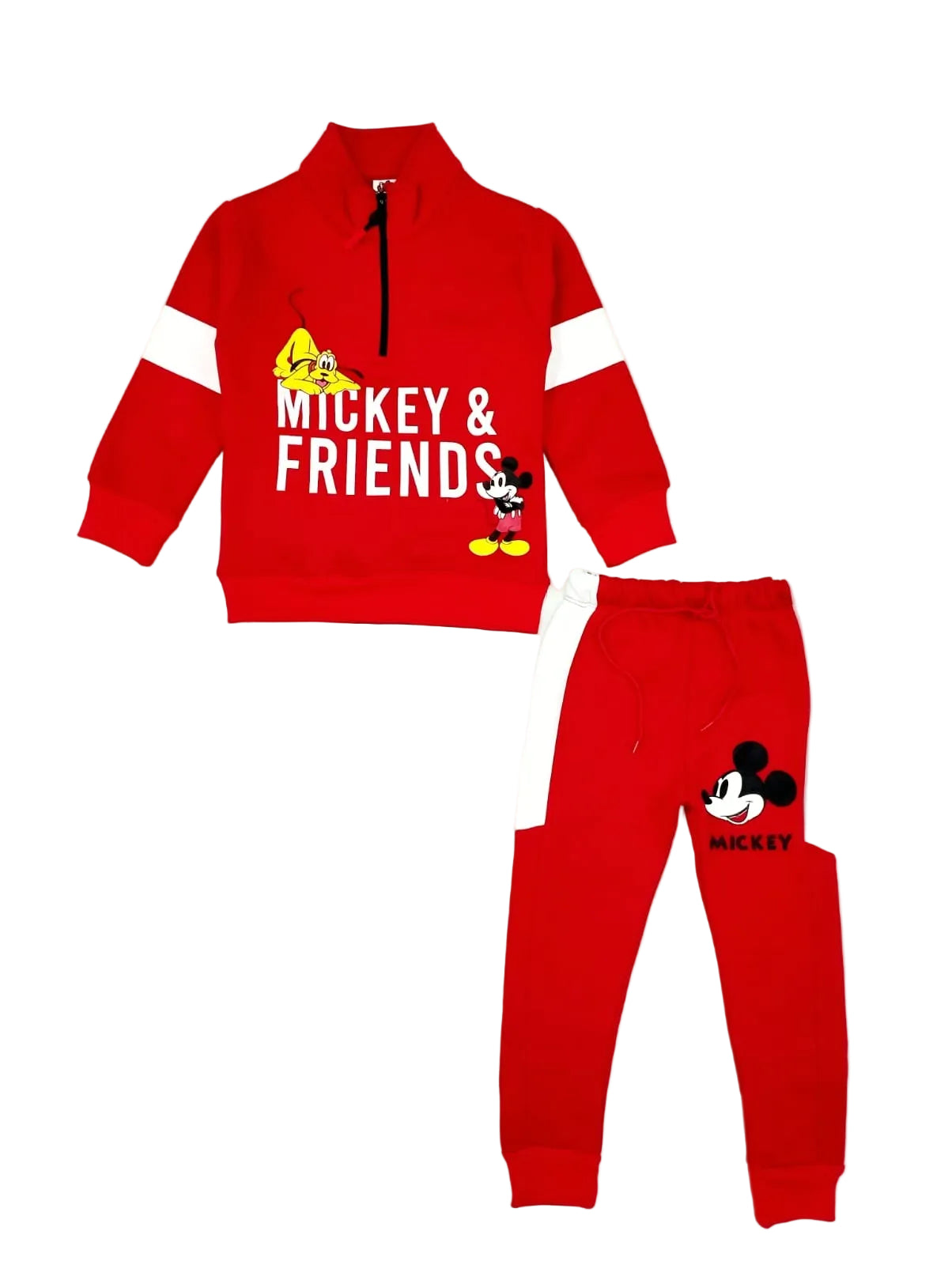 Mickey & Friends Mock Neck Fleece Tracksuit - Red & White