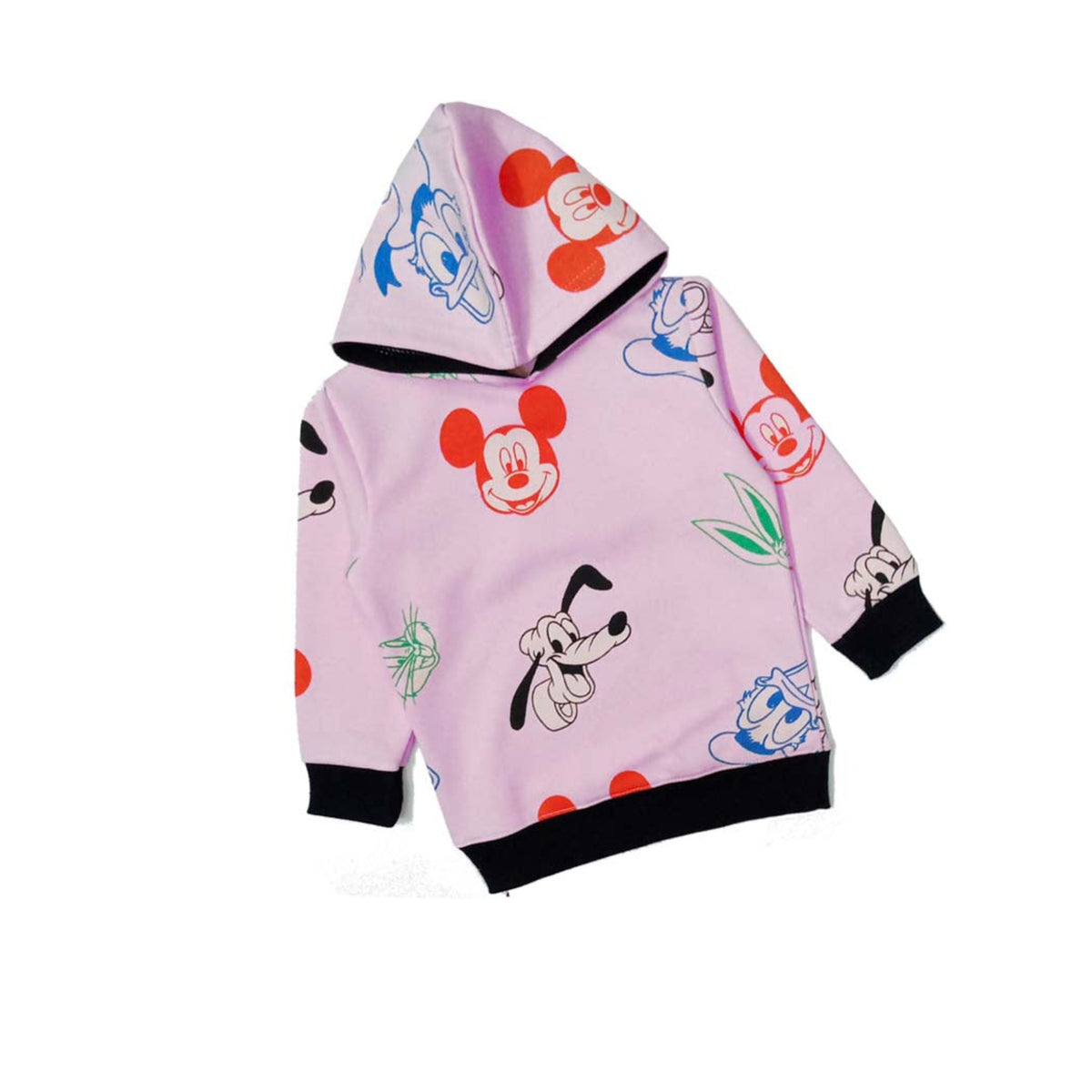 Mickey Snoopy &amp; Donald Fleece Hoodie - Baby Pink