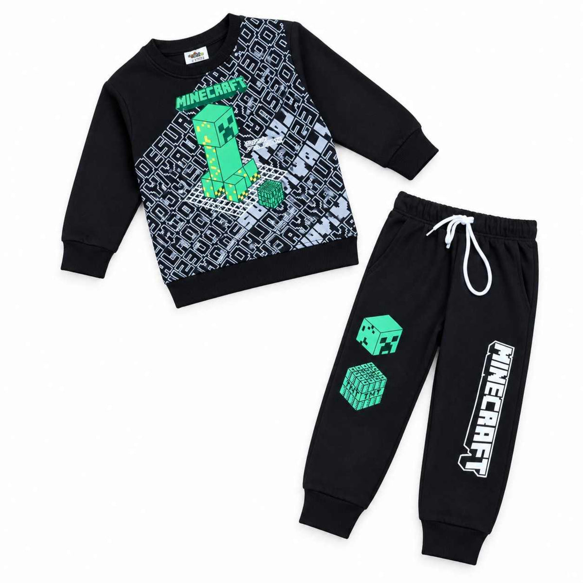  Minecraft Printed Fleece Tracksuit -  Black & Green
