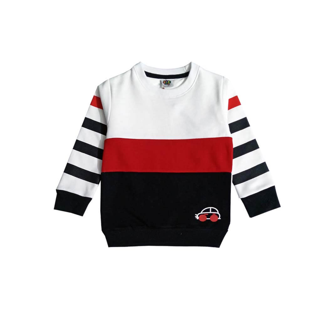 Mini Car Stripper Sleeves Penal Fleece Sweatshirt - White Red &amp; Black