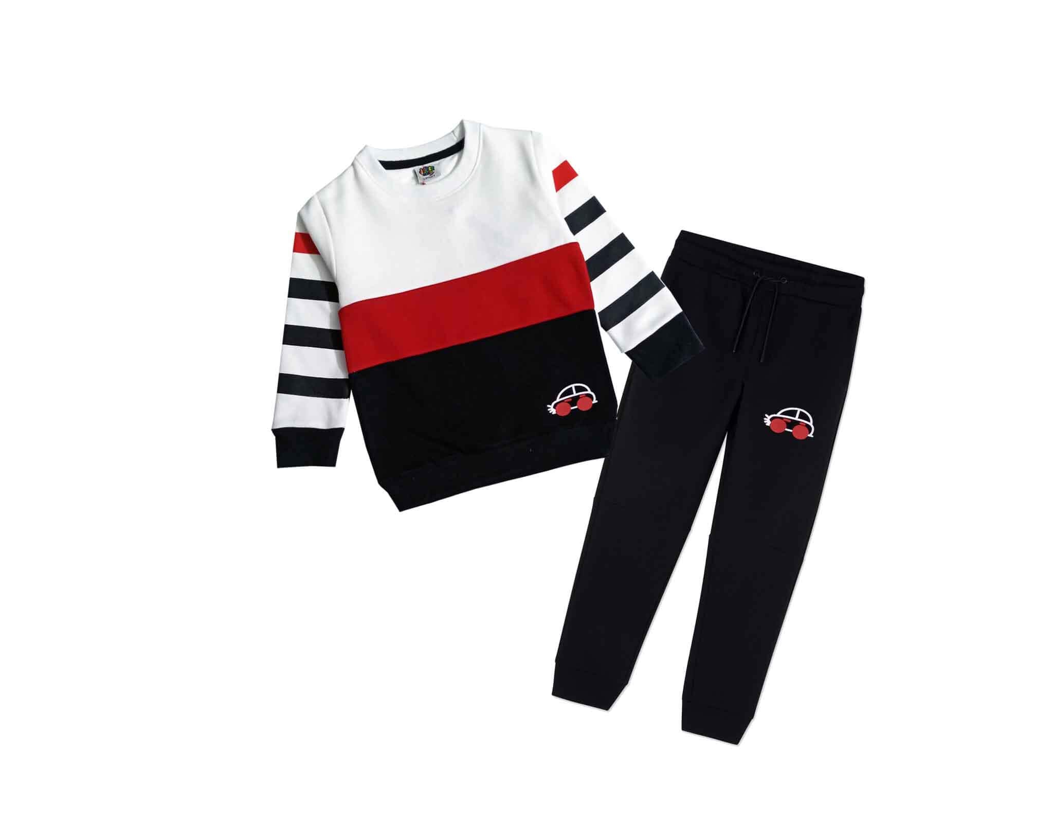 Mini Car Stripper Sleeves Penal Fleece Tracksuit - White Red &amp; Black