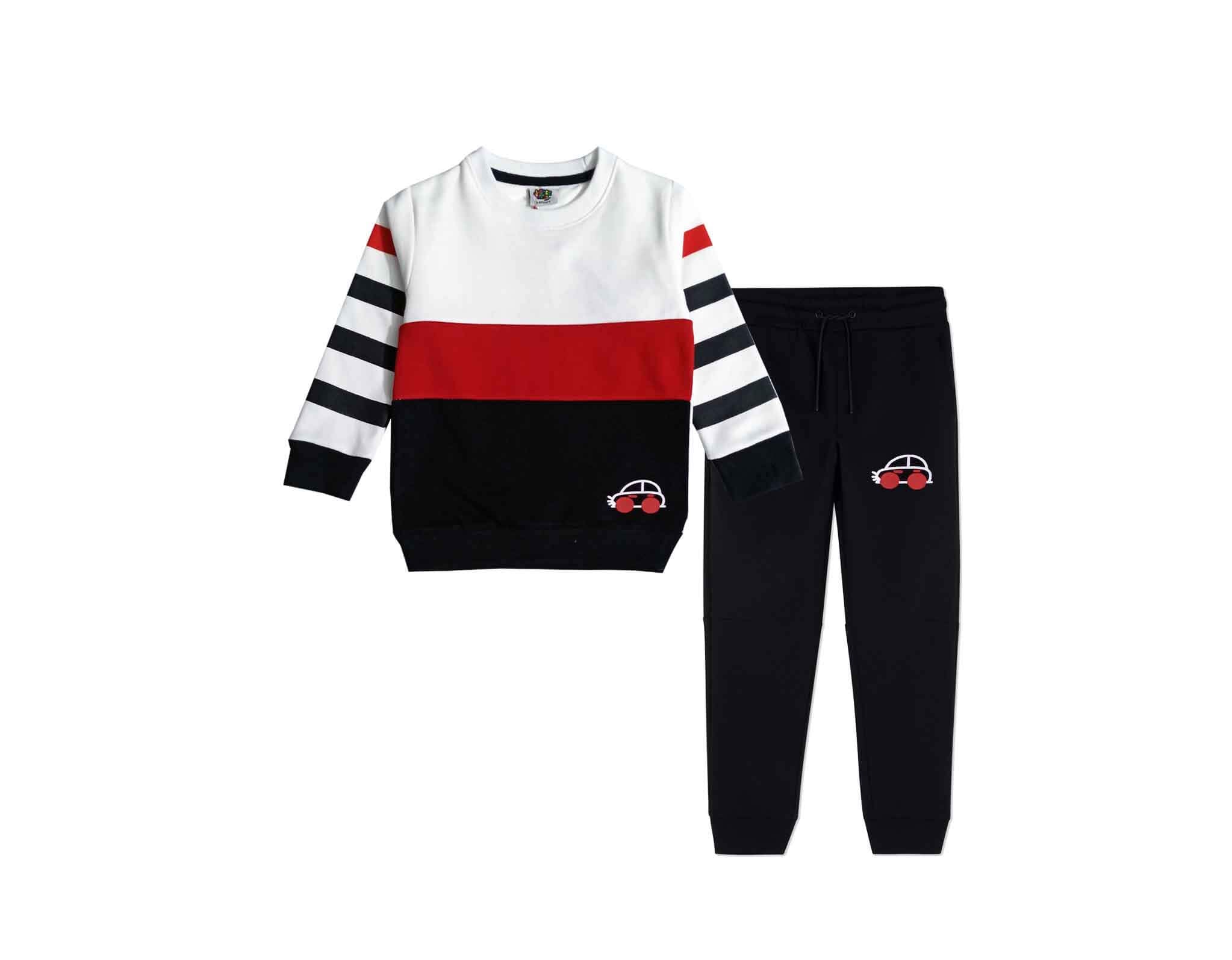Mini Car Stripper Sleeves Penal Fleece Tracksuit - White Red &amp; Black