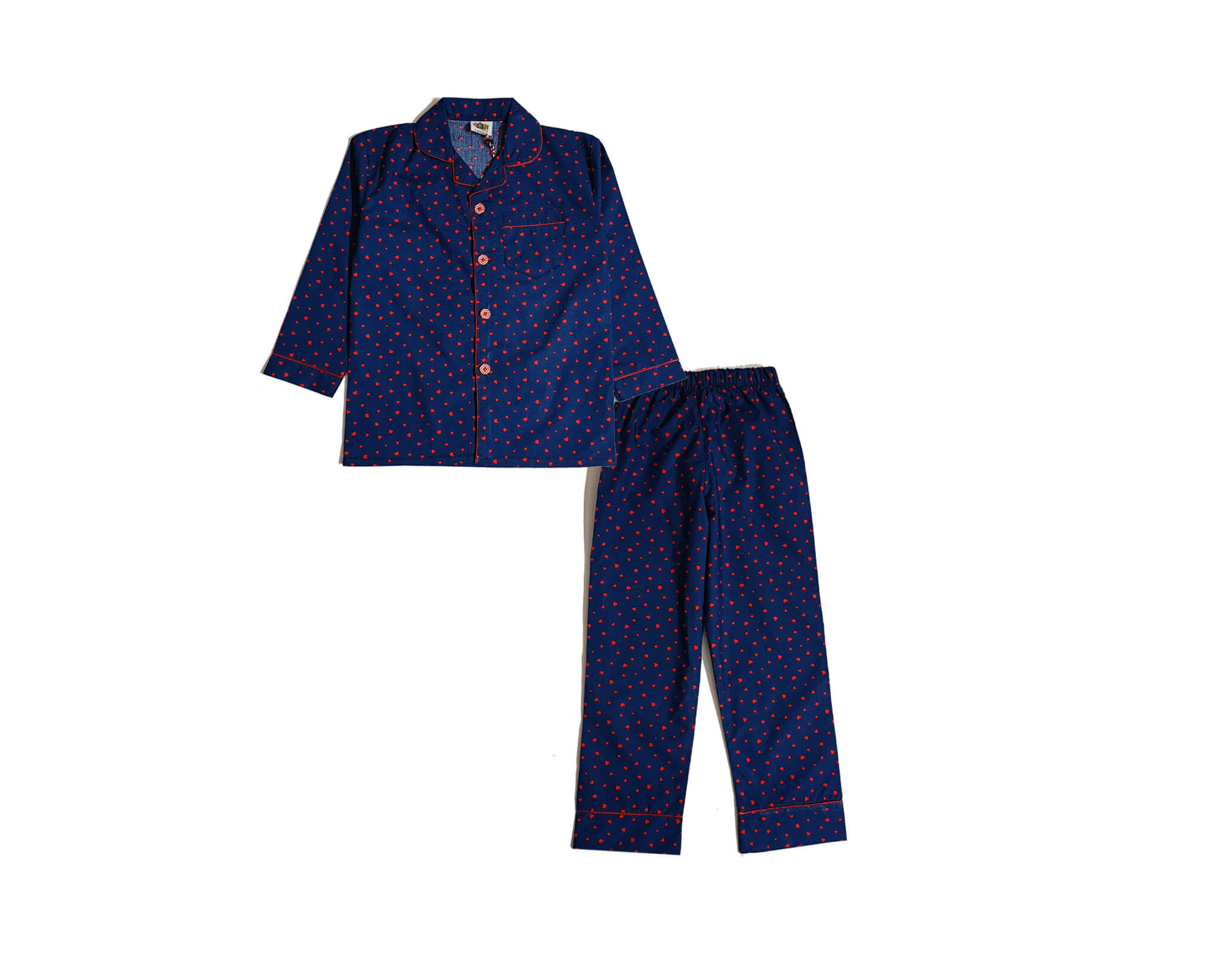Mini Hearts Rain Full Sleeves Night Suit -Navy Blue