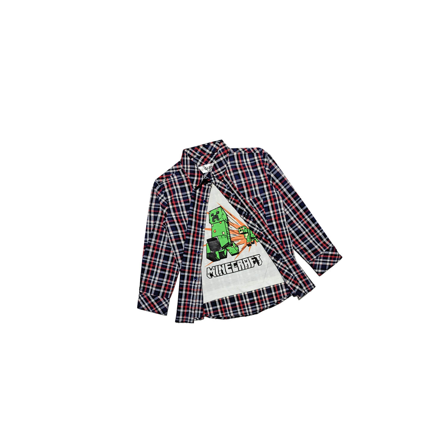 MiniCraft Checked Twofer Double Casual Shirt -White &amp; Blue