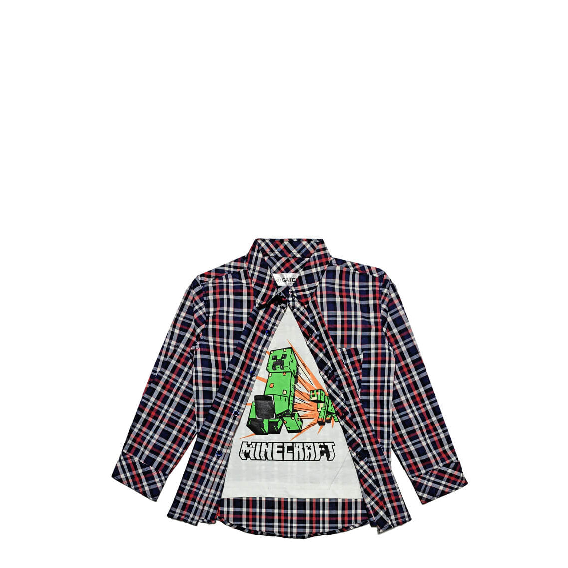 MiniCraft Checked Twofer Double Casual Shirt -White &amp; Blue