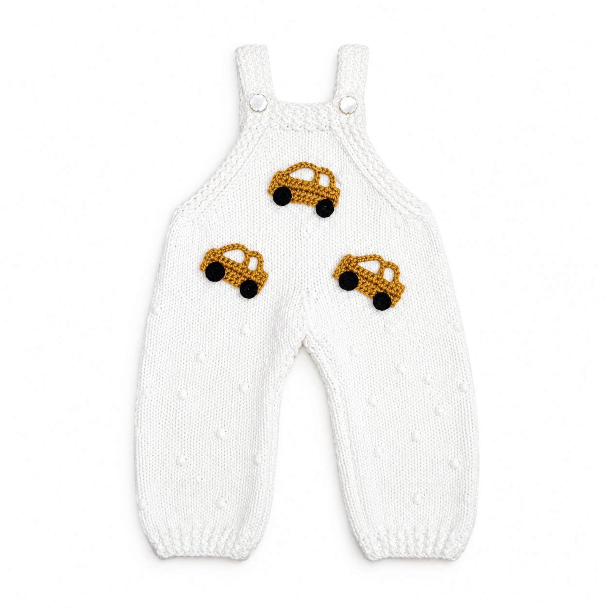 Mini Car Cute Baby Hand Made Wool Dungarees Romper - White