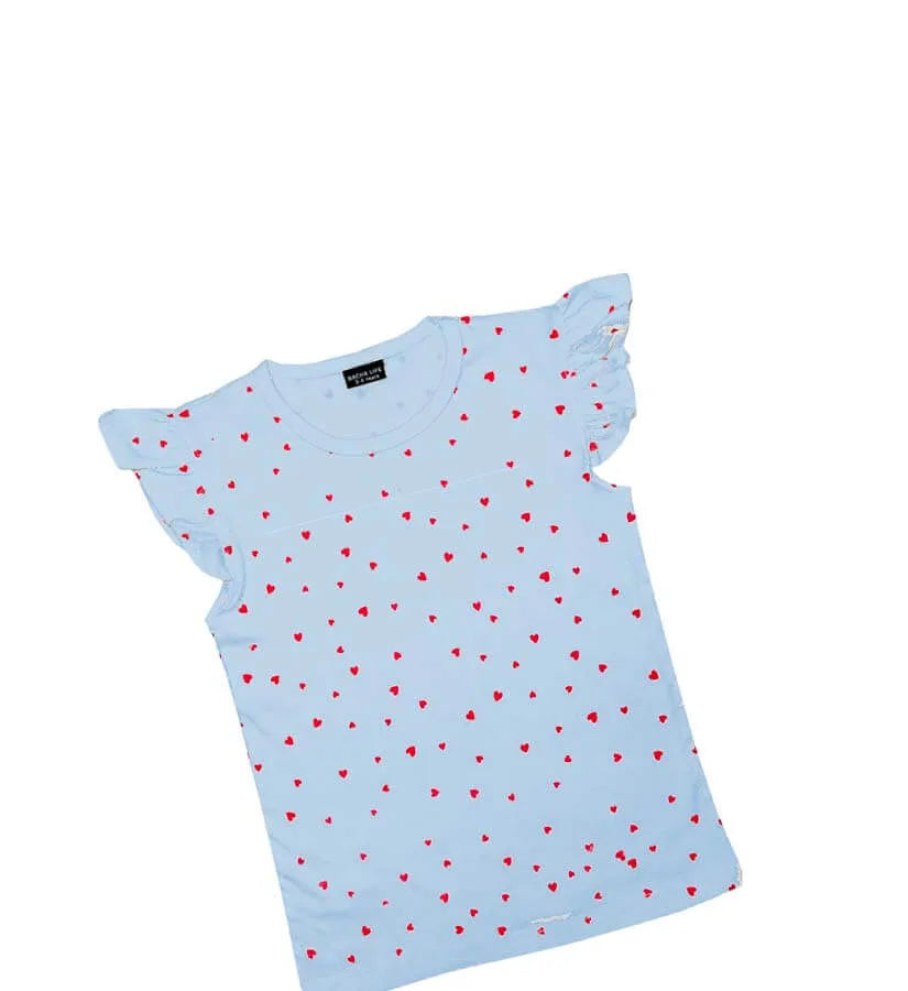 Mini Hearts Raining Tee Shirt - Sky Blue-1