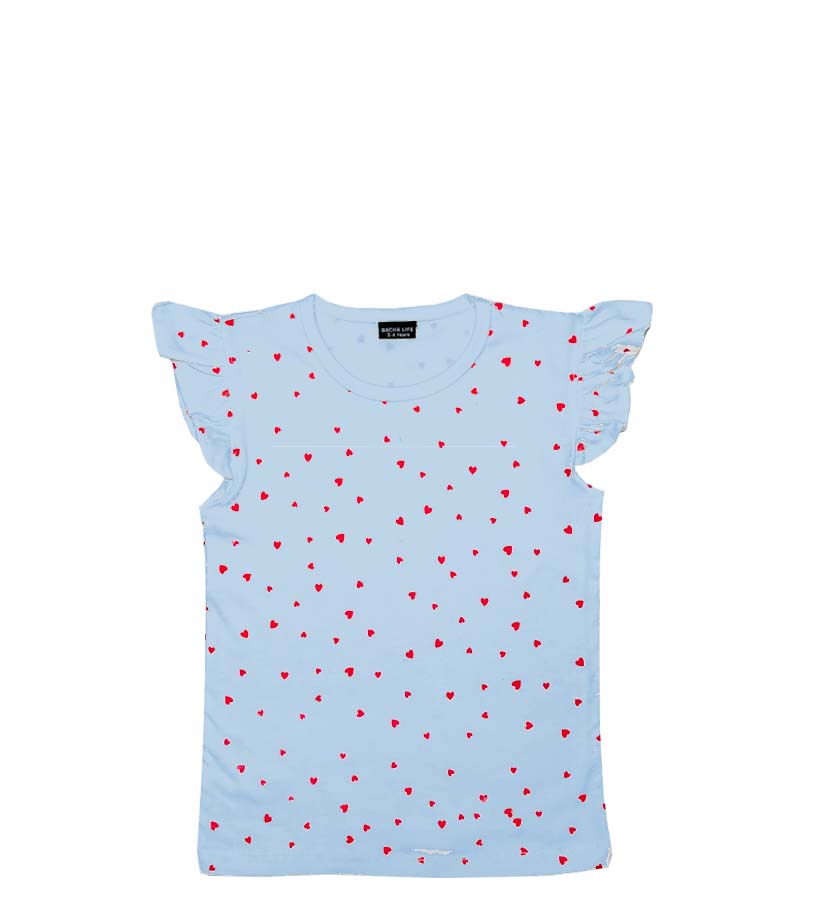 Mini Hearts Raining Tee Shirt - Sky Blue